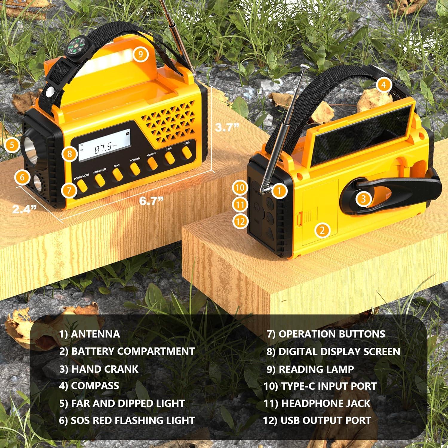 Radio Meteorológica Portátil DexScout 10000mAh Solar con Linterna