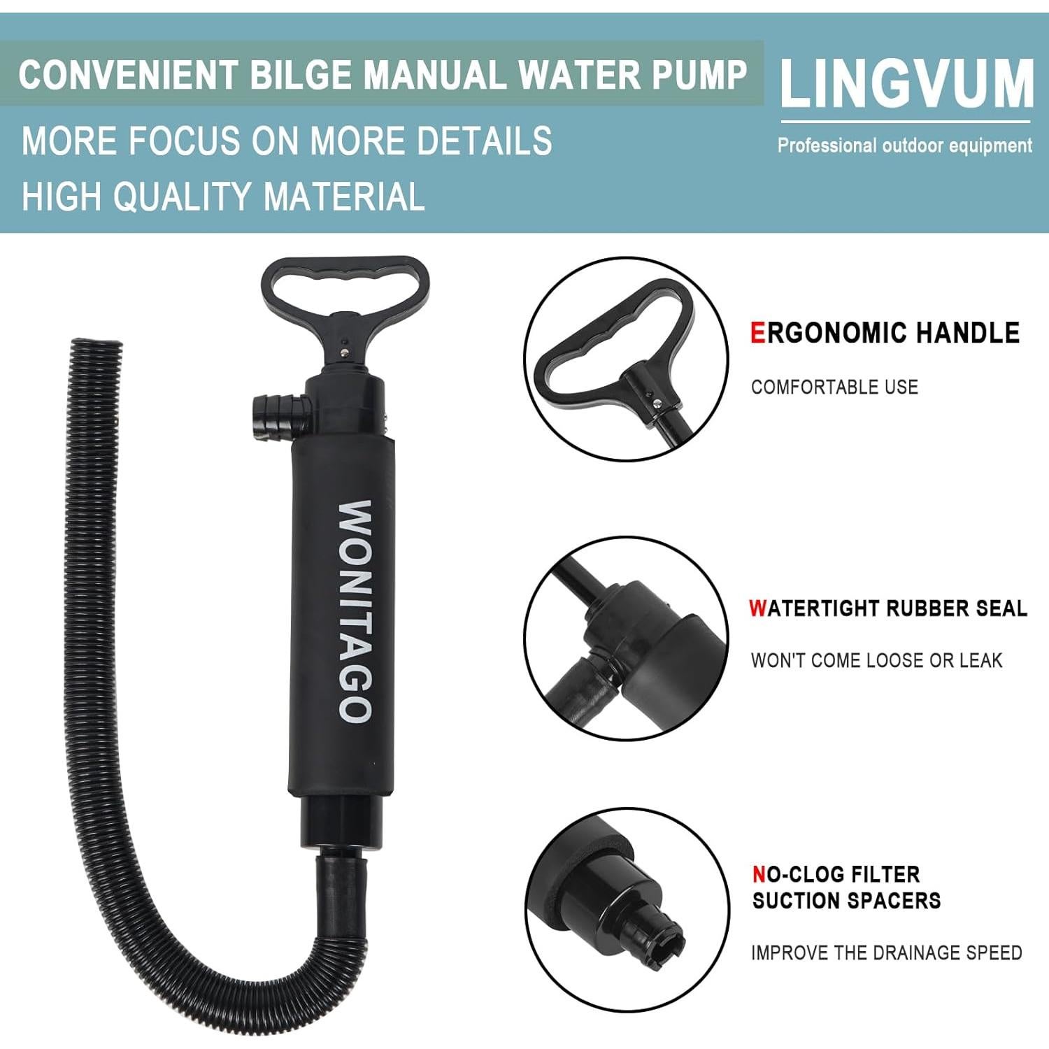 Bomba de Achique Manual LINGVUM 43 cm para Kayak y Barco