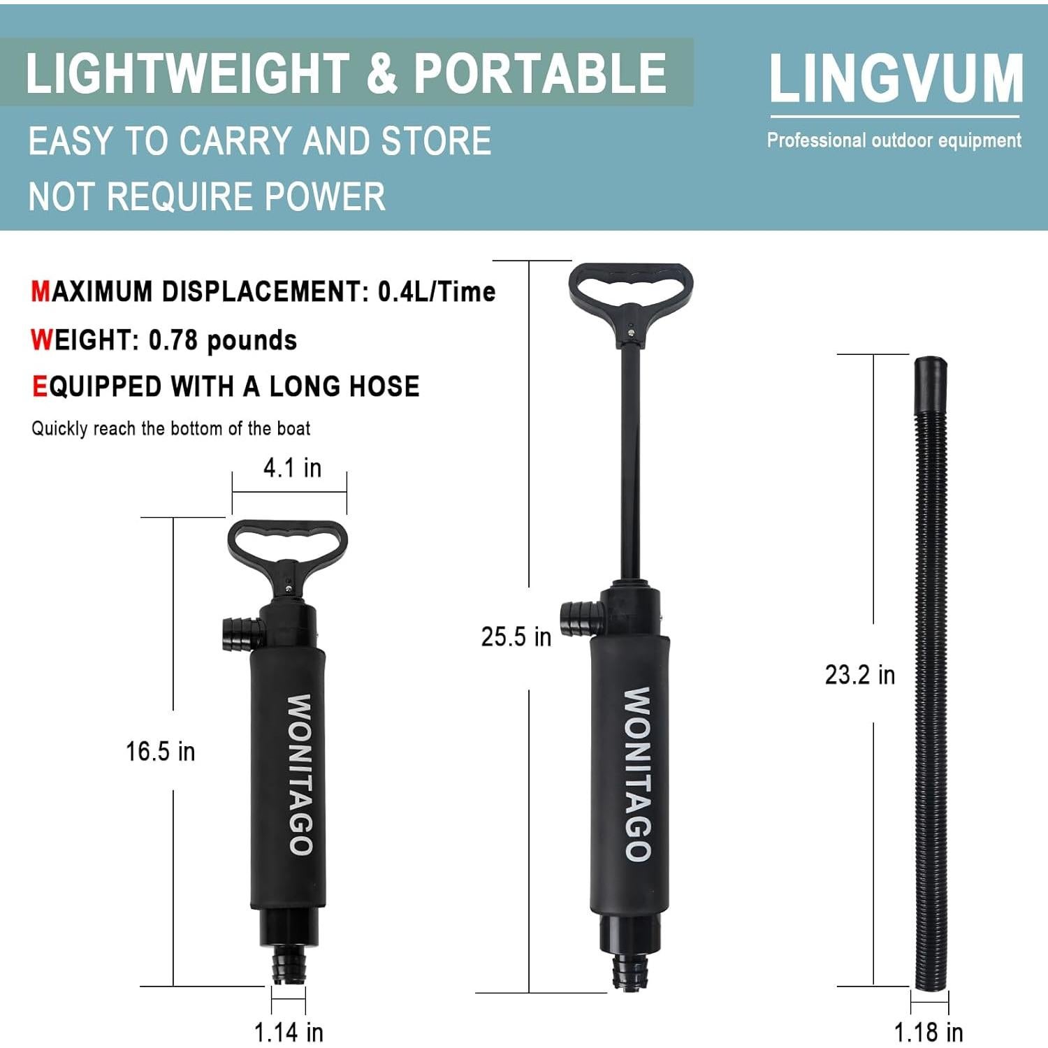 Bomba de Achique Manual LINGVUM 43 cm para Kayak y Barco