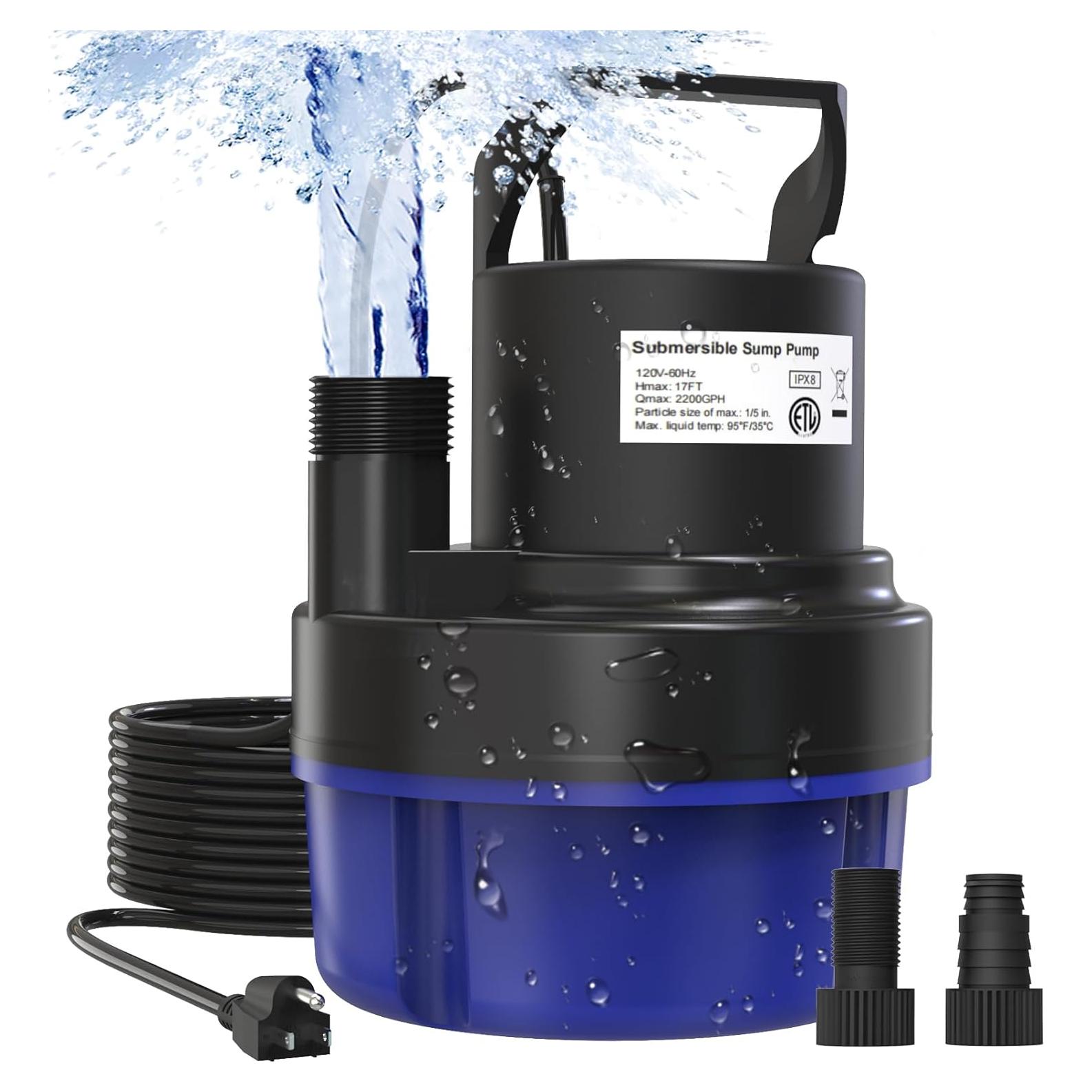 Bomba de Agua Sumergible AgiiMan 1/2HP 2500GPH para Drenaje