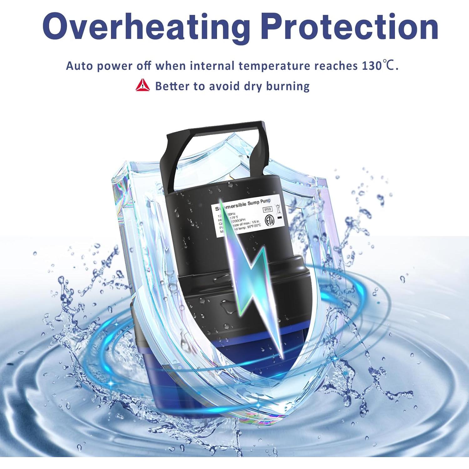 Bomba de Agua Sumergible AgiiMan 1/2HP 2500GPH para Drenaje