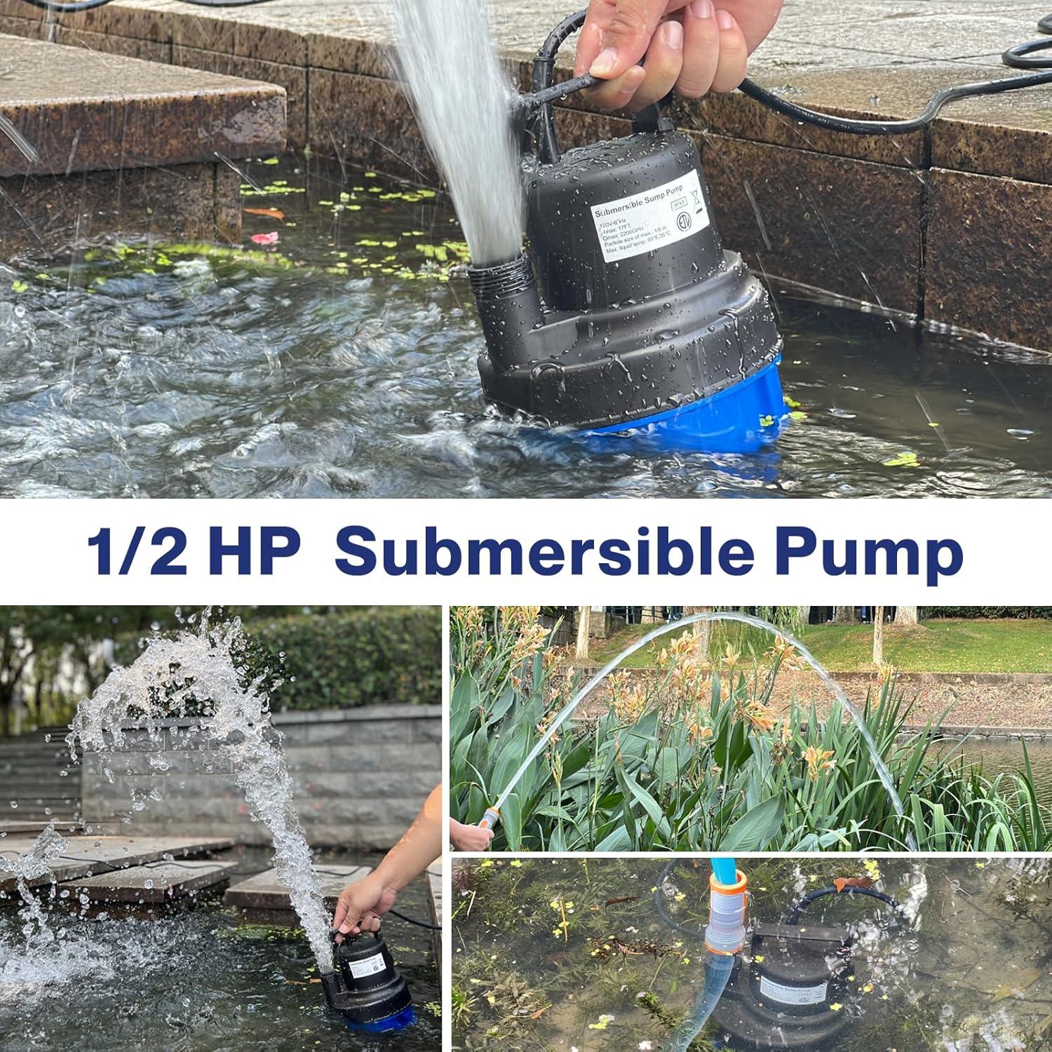 Bomba de Agua Sumergible AgiiMan 1/2HP 2500GPH para Drenaje