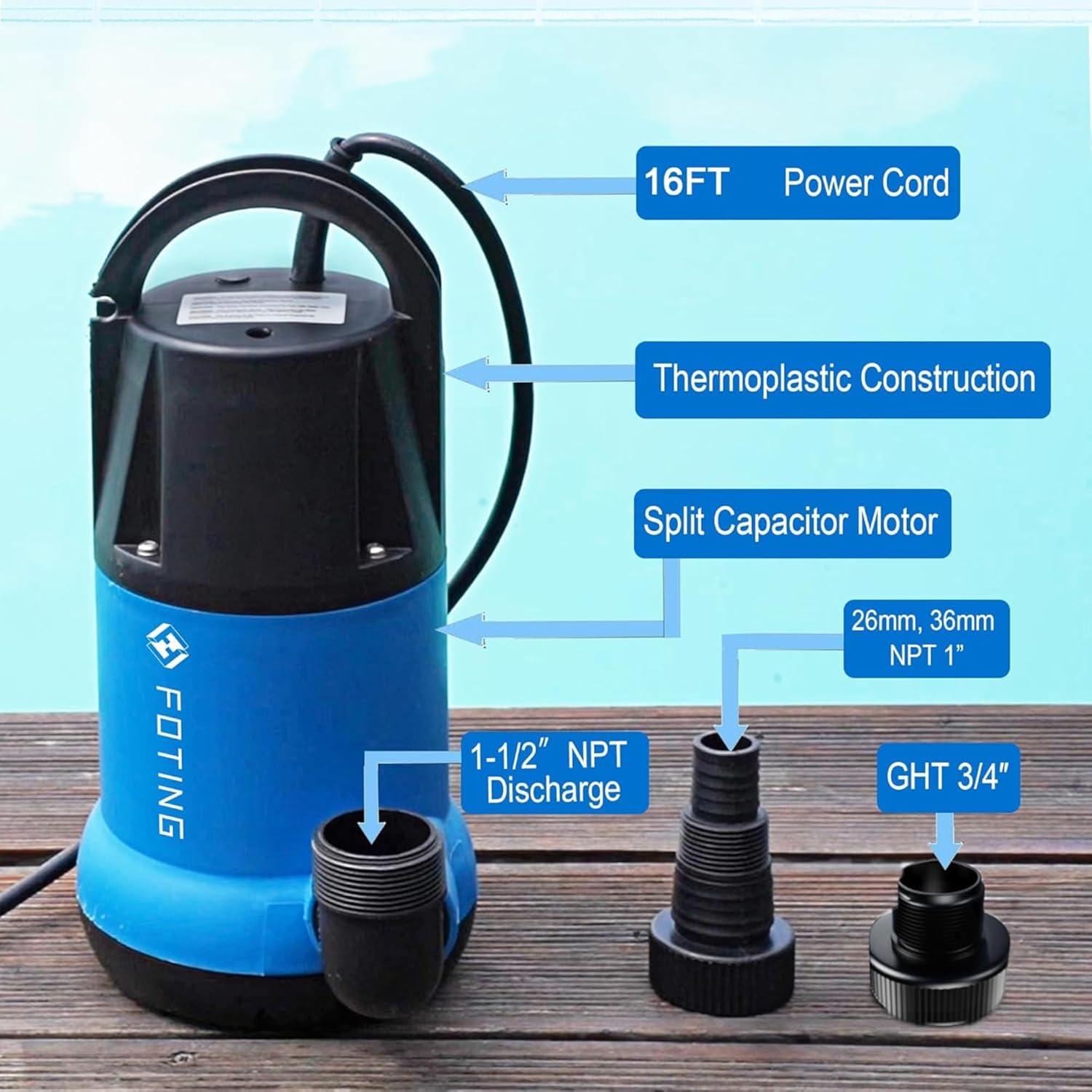 Bomba de Agua Sumergible FOTING 1HP 4600GPH para Drenaje