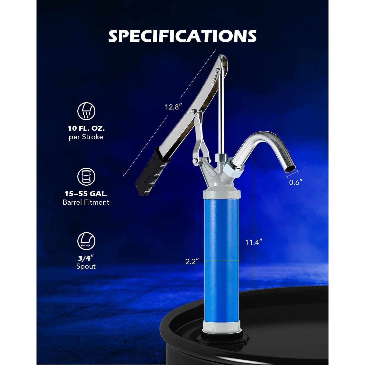 Orion Motor Tech Lever Action Barrel Pump, Heavy Duty Barrel Hand Pump with Telescoping Suction Tube Fits 15 to 55 Gallon Drums Transferring Heating Oil, Motor Oil, Transmission Fluid