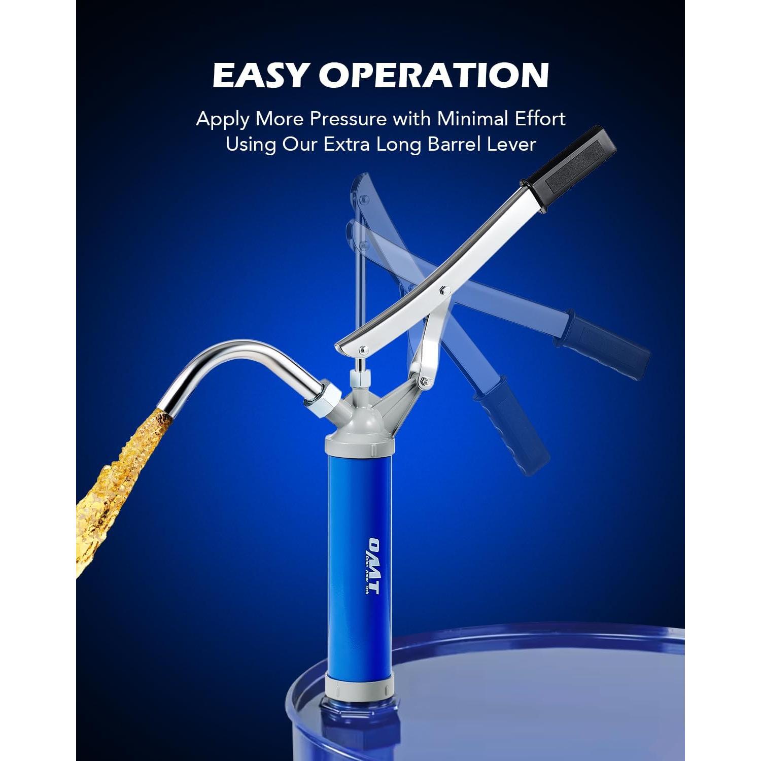 Orion Motor Tech Lever Action Barrel Pump, Heavy Duty Barrel Hand Pump with Telescoping Suction Tube Fits 15 to 55 Gallon Drums Transferring Heating Oil, Motor Oil, Transmission Fluid