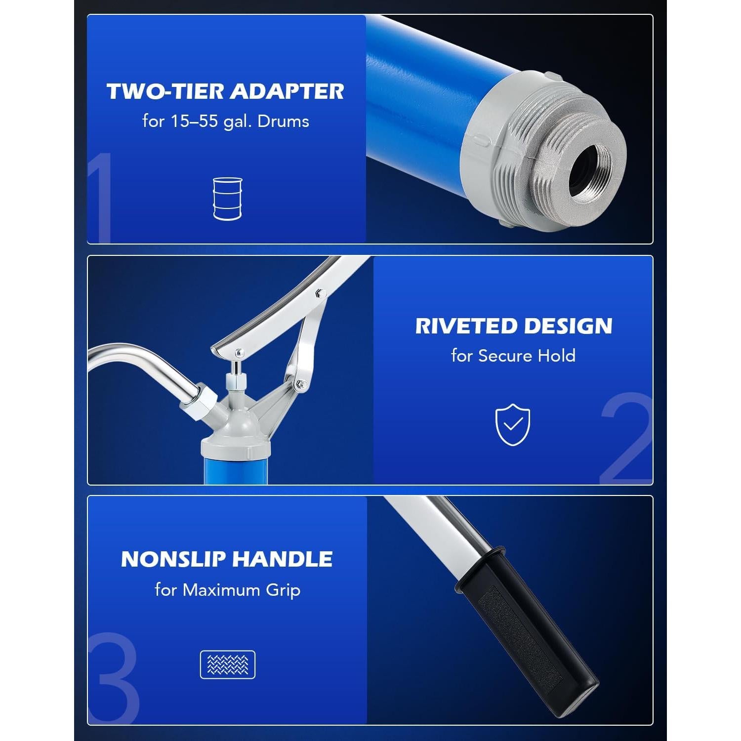 Orion Motor Tech Lever Action Barrel Pump, Heavy Duty Barrel Hand Pump with Telescoping Suction Tube Fits 15 to 55 Gallon Drums Transferring Heating Oil, Motor Oil, Transmission Fluid