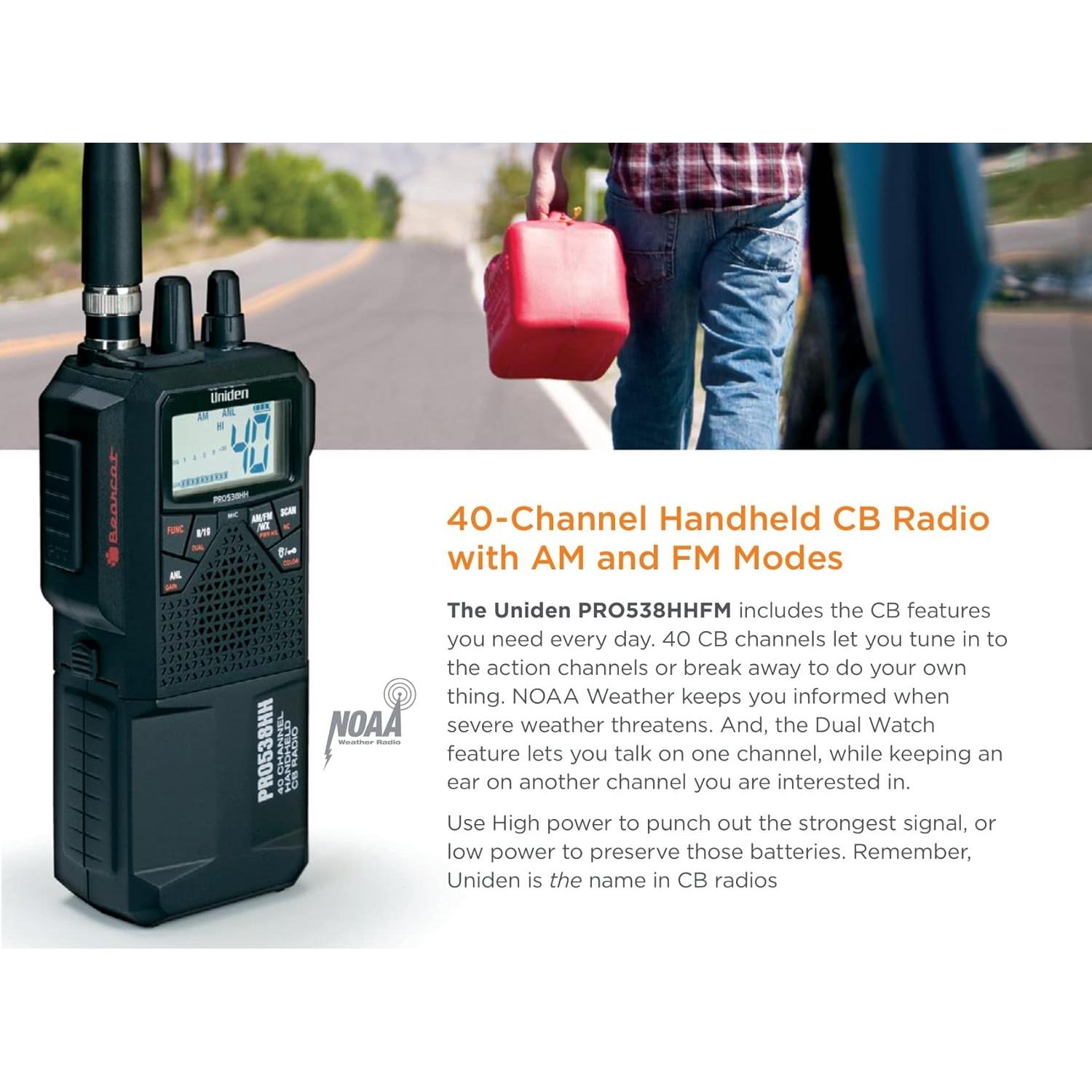Radio CB Dual Portátil Uniden PRO538HHFM 40 Canales FM