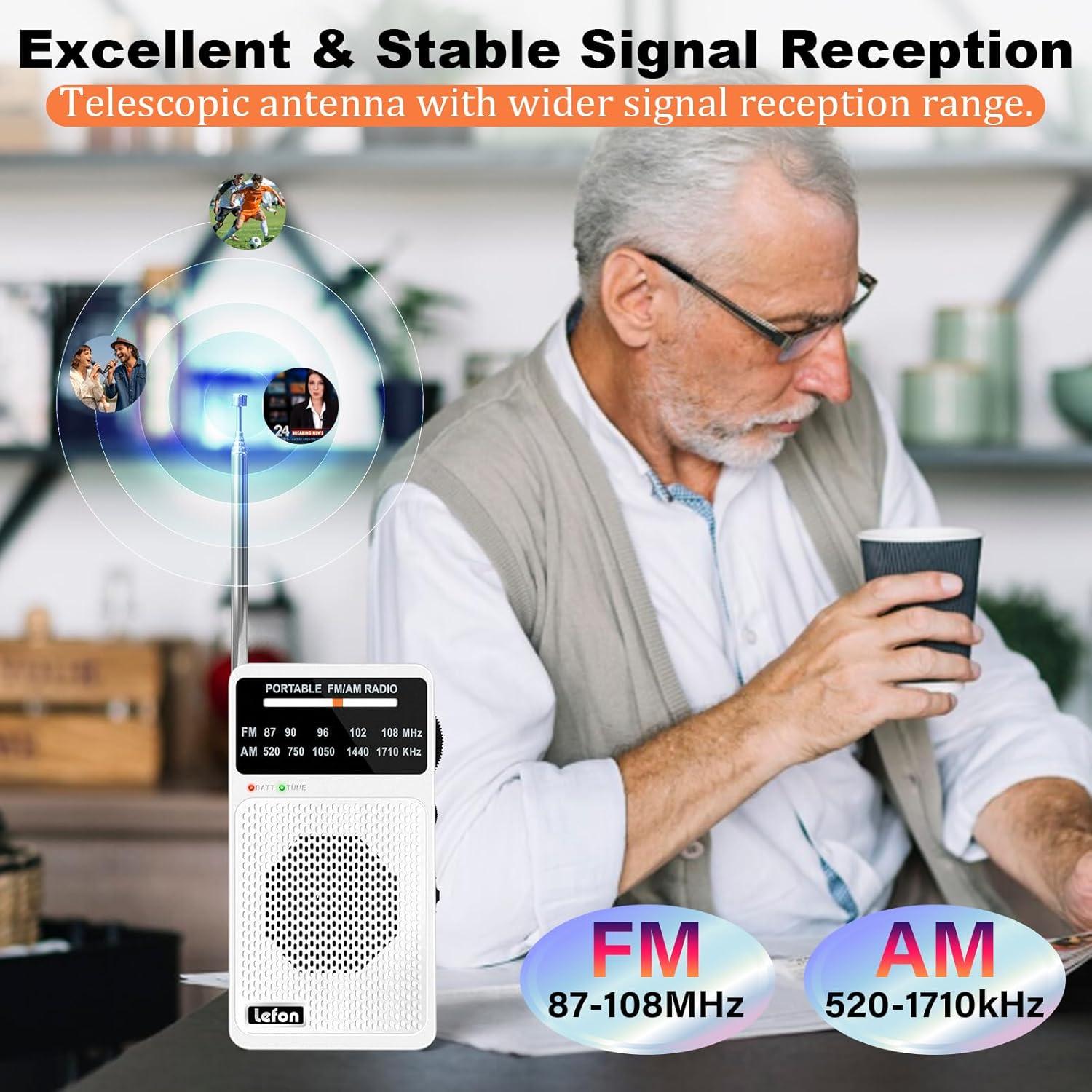 Radio Portátil TRELC T-08 AM FM Mini con Auriculares Blanco