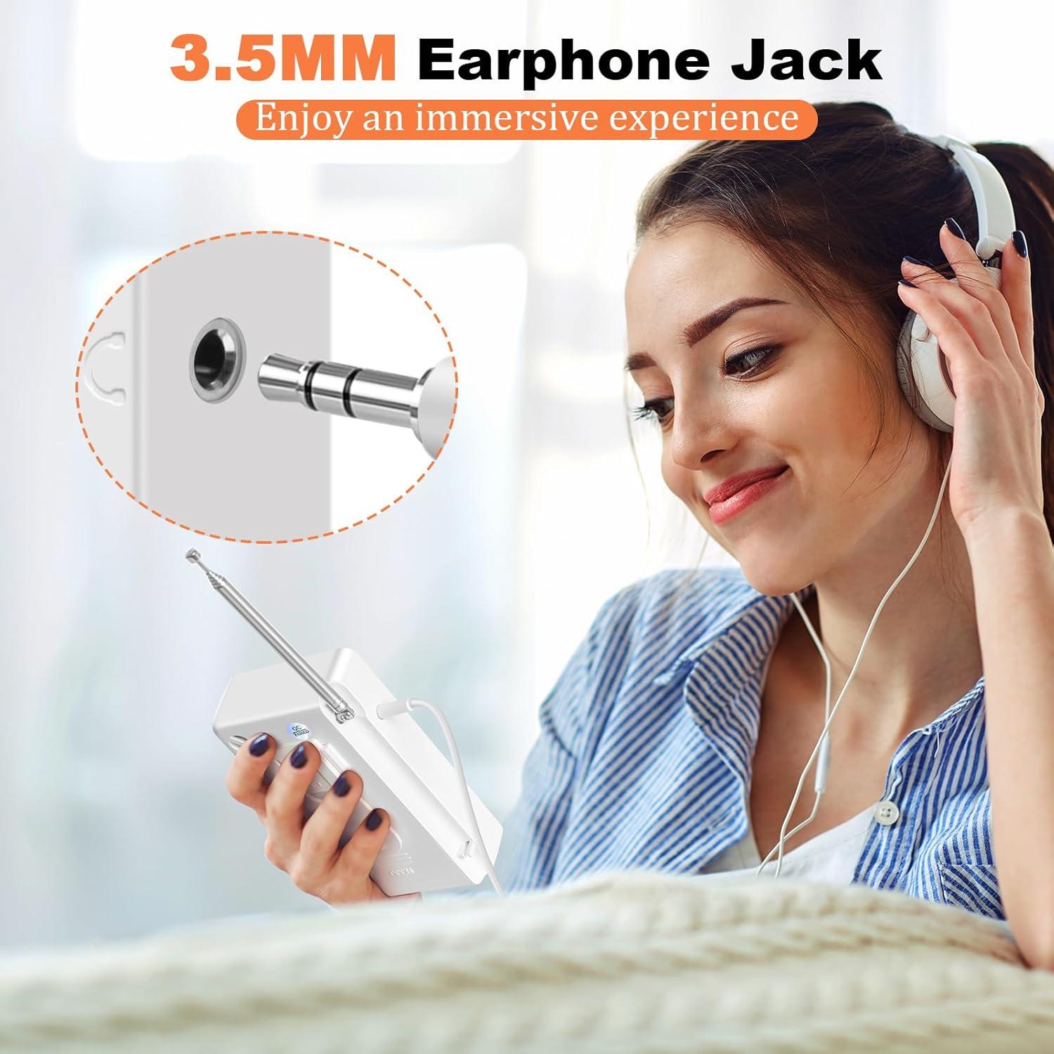 Radio Portátil TRELC T-08 AM FM Mini con Auriculares Blanco