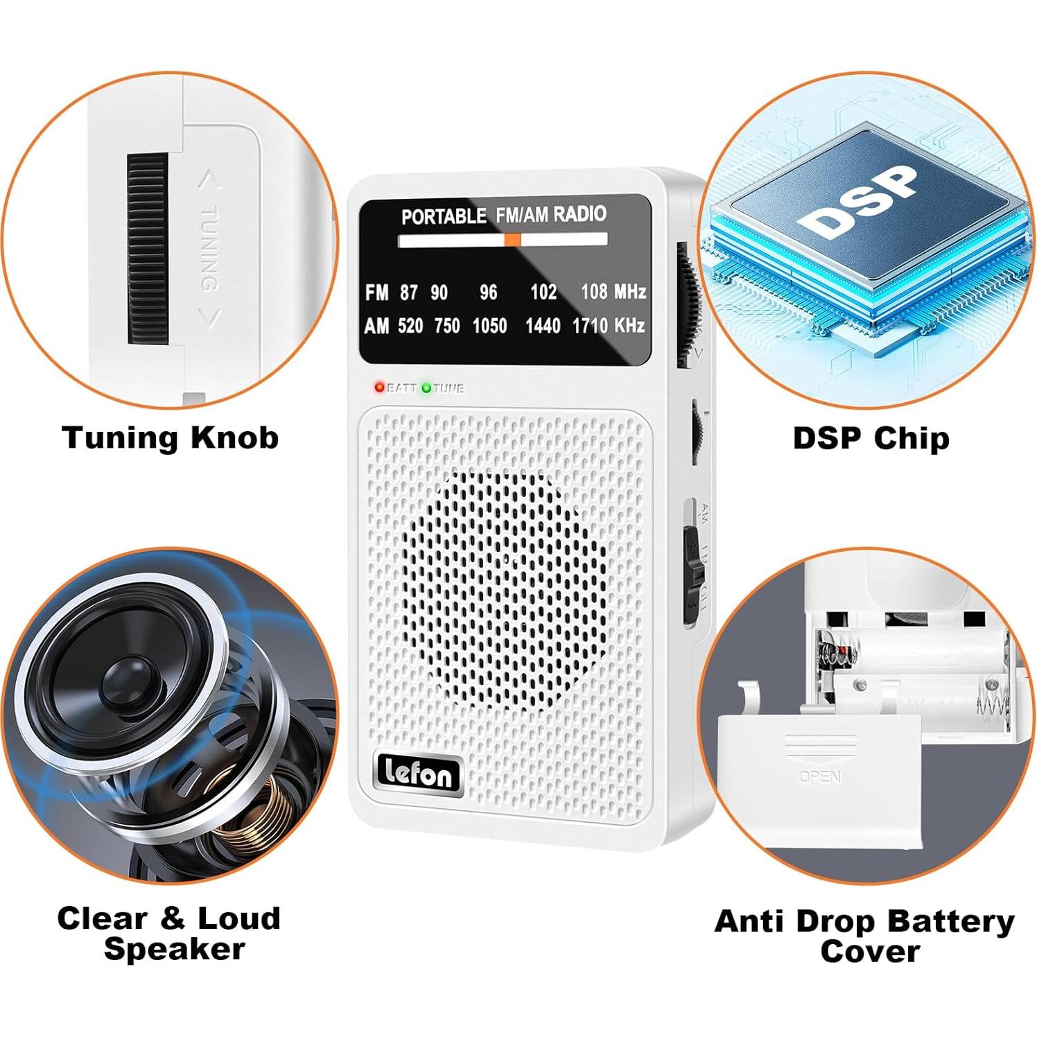 Radio Portátil TRELC T-08 AM FM Mini con Auriculares Blanco