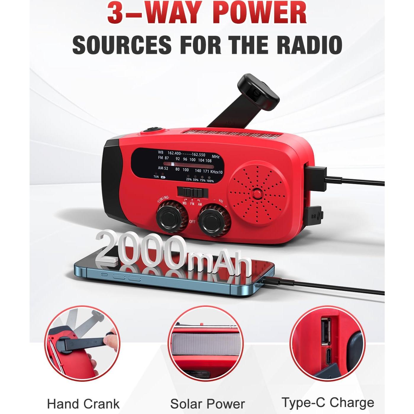 Radio de Emergencia Portátil Emgykit con Manivela y Alerta NOAA