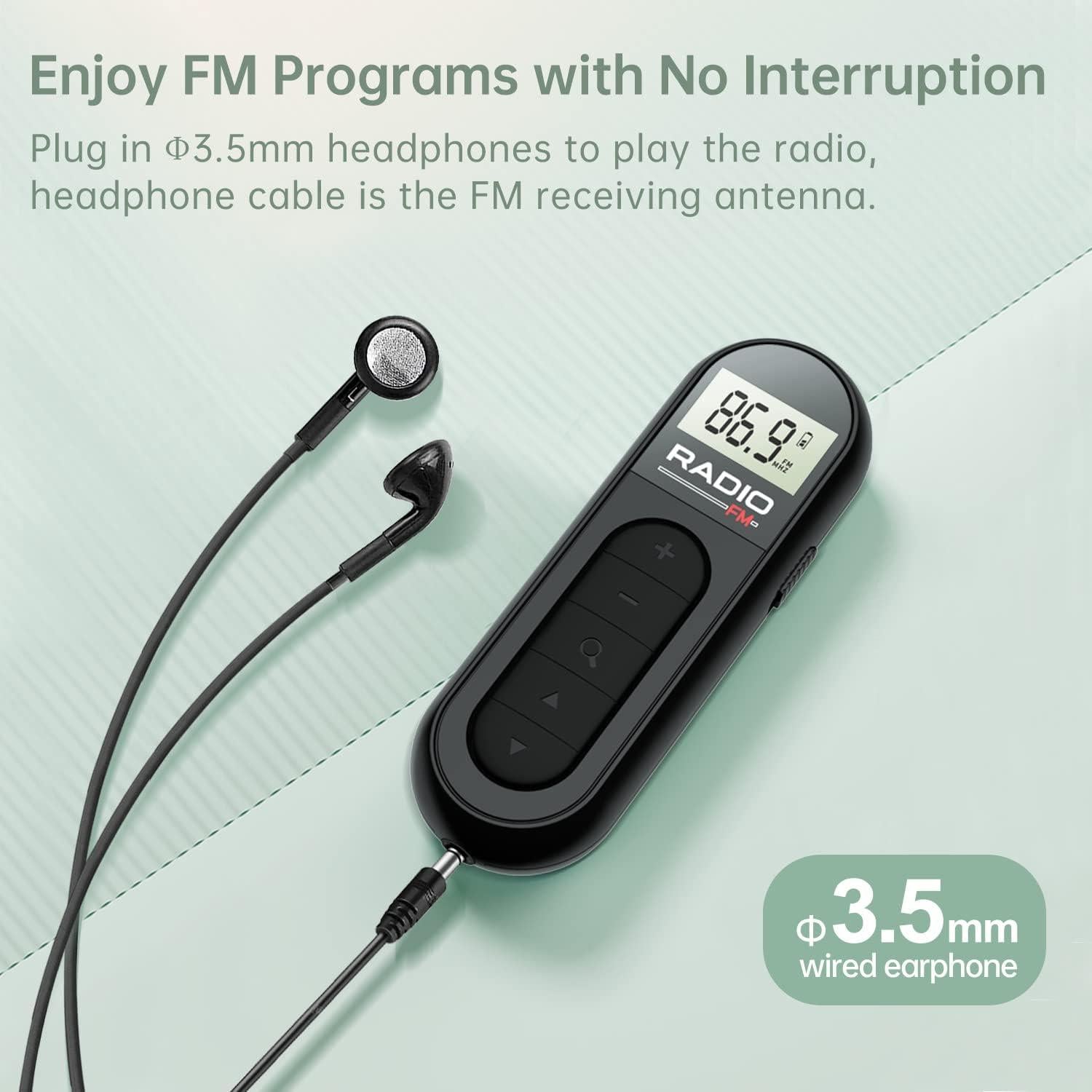 Radio FM Portátil Recargable Moliao MI03 con Clip - Negro