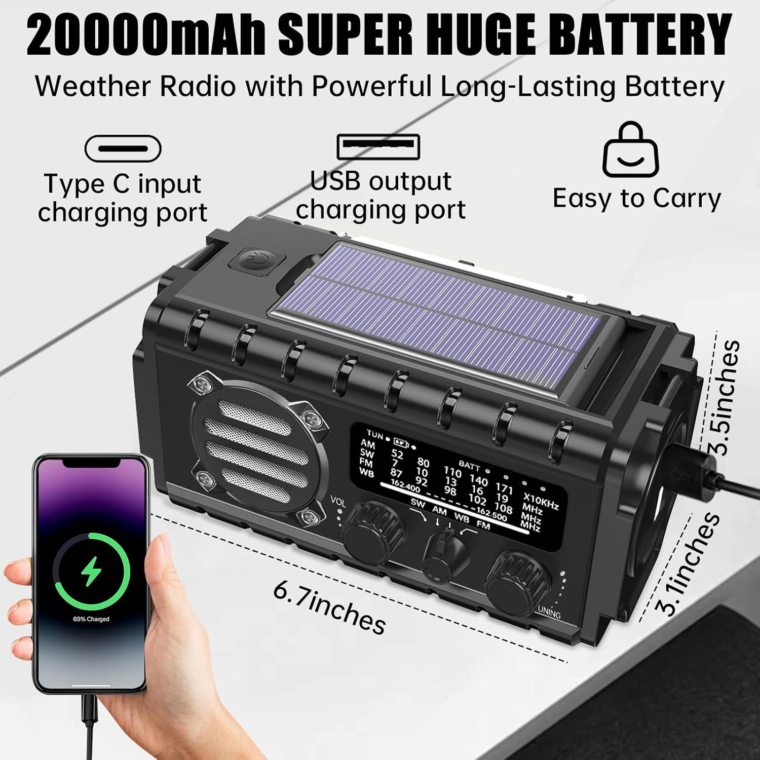 Radio Meteorológica Aivica 20000mAh con Cargador Solar y Linterna