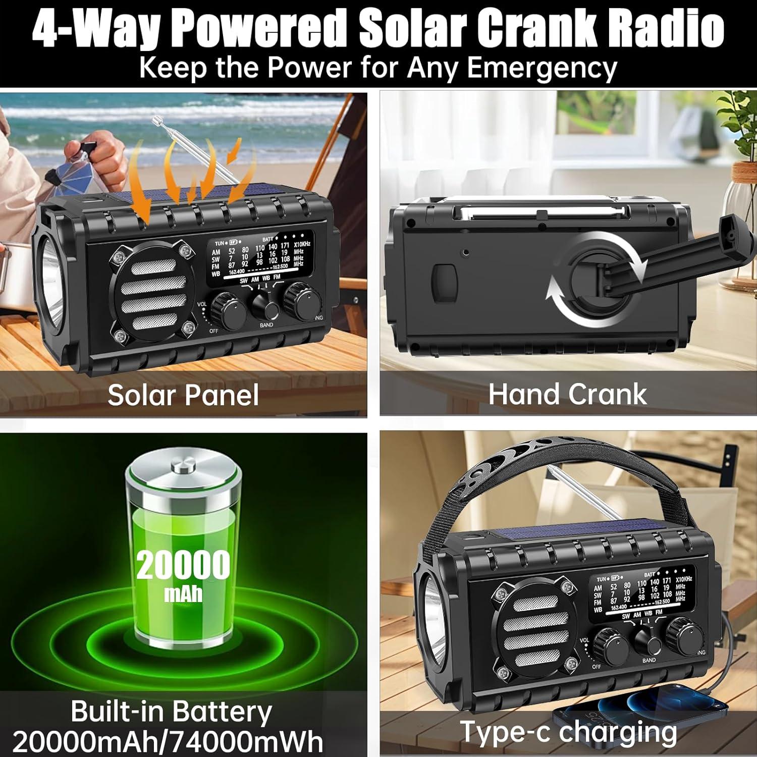 Radio Meteorológica Aivica 20000mAh con Cargador Solar y Linterna