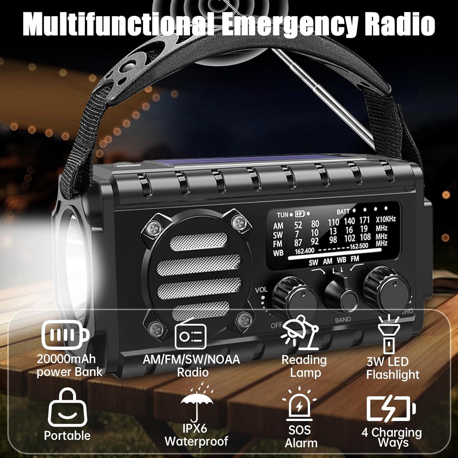 Radio Meteorológica Aivica 20000mAh con Cargador Solar y Linterna