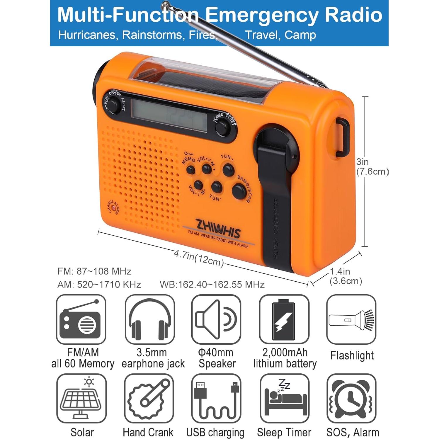 Radio de Emergencia ZHIWHIS ZWS-900 AM/FM Solar 2000mAh
