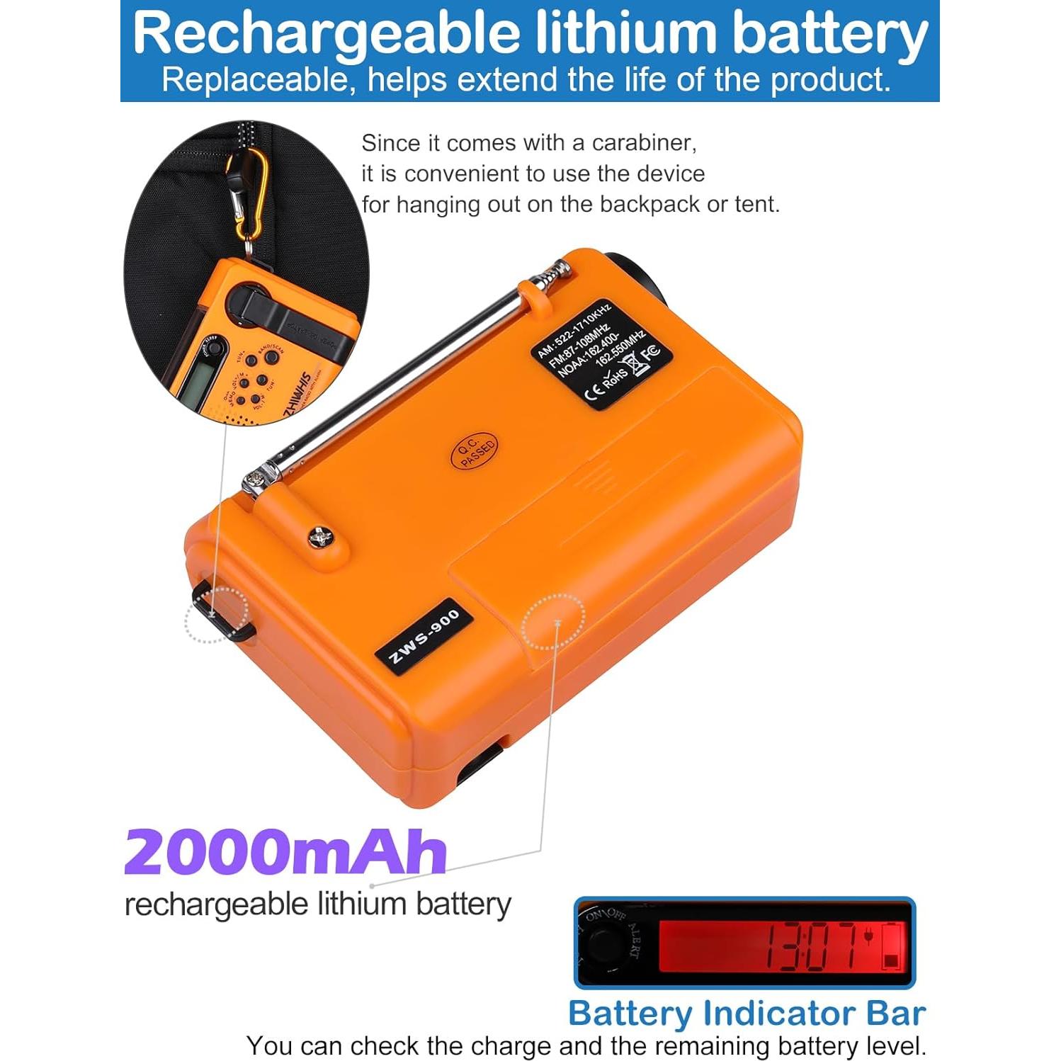 Radio de Emergencia ZHIWHIS ZWS-900 AM/FM Solar 2000mAh