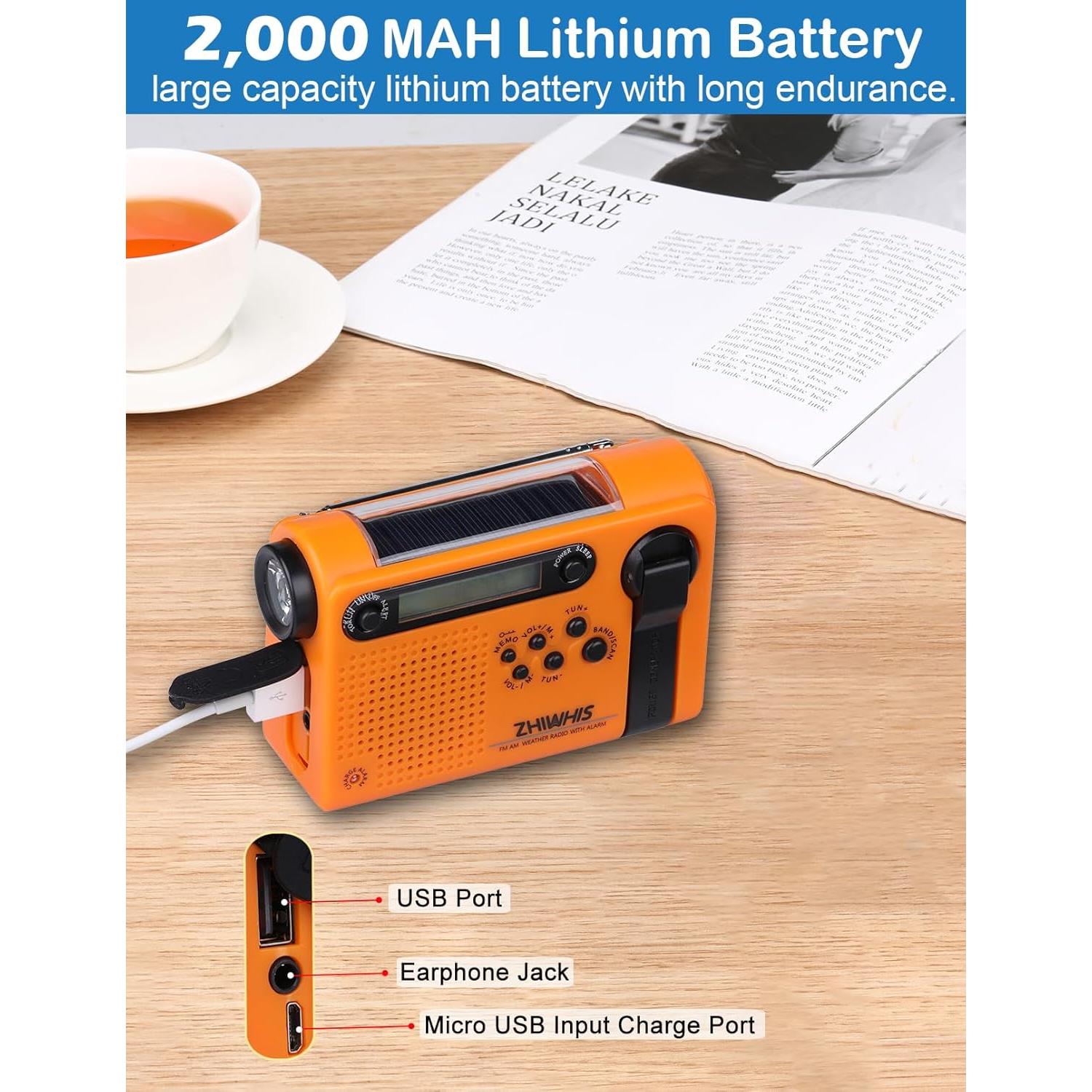 Radio de Emergencia ZHIWHIS ZWS-900 AM/FM Solar 2000mAh