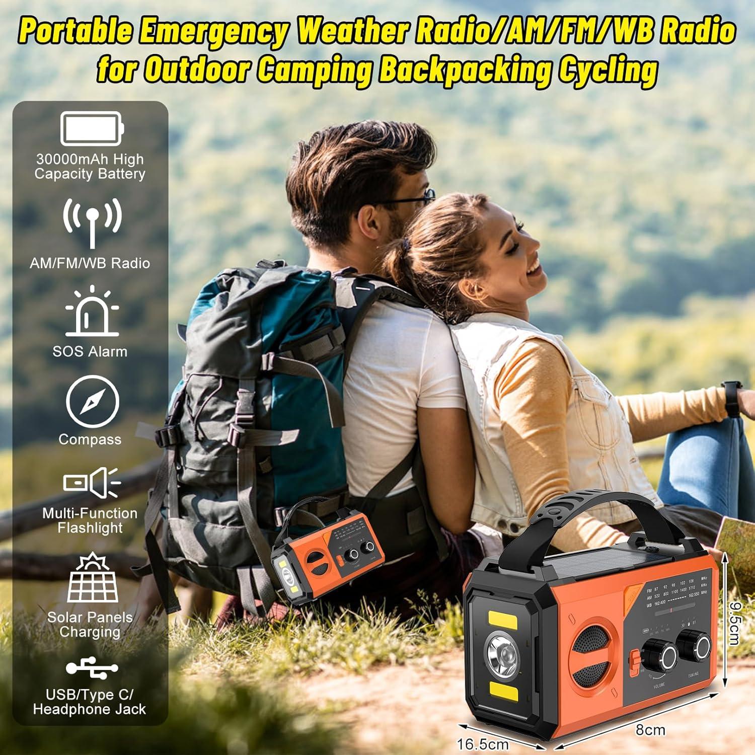 Radio de Emergencia NOAA 30000mAh Manivela AM/FM Naranja