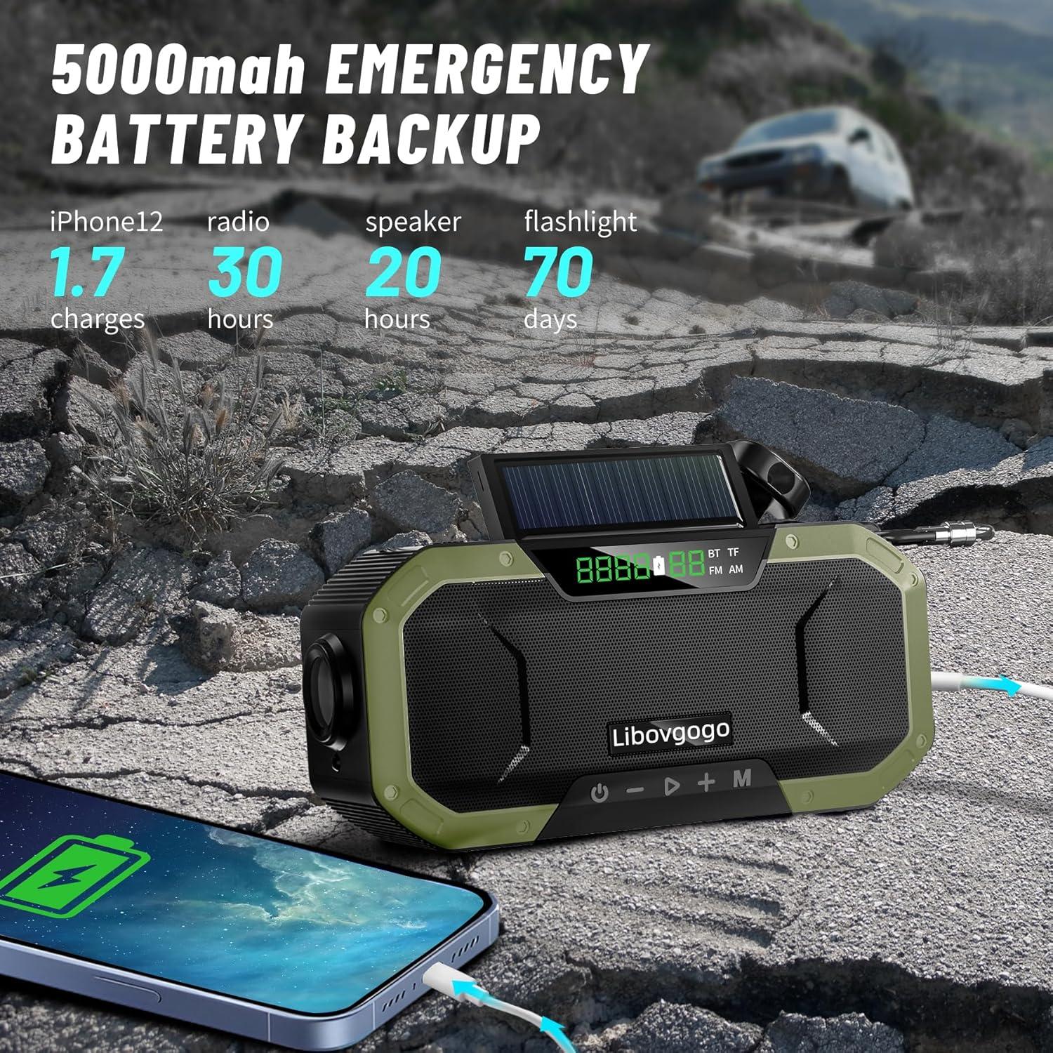 Radio de Emergencia KAINO Bluetooth 5000mAh IPX5 Verde