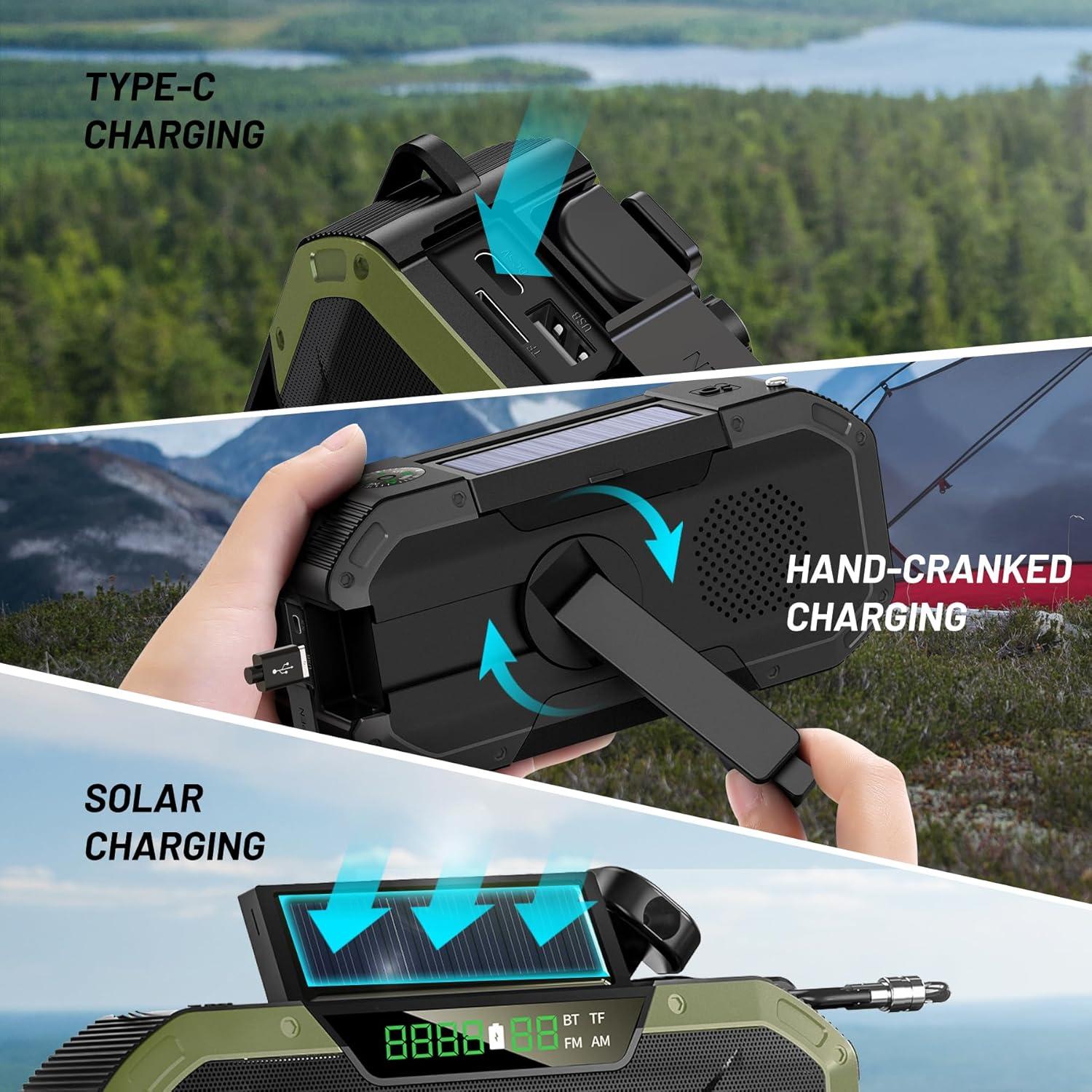 Radio de Emergencia KAINO Bluetooth 5000mAh IPX5 Verde