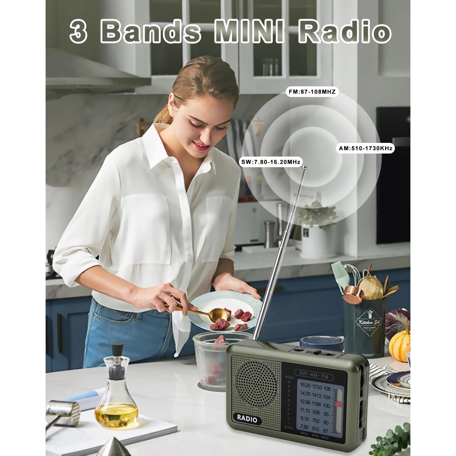 Radio Mini Portátil Ekevitte 3 Bandas Recargable con Auriculares