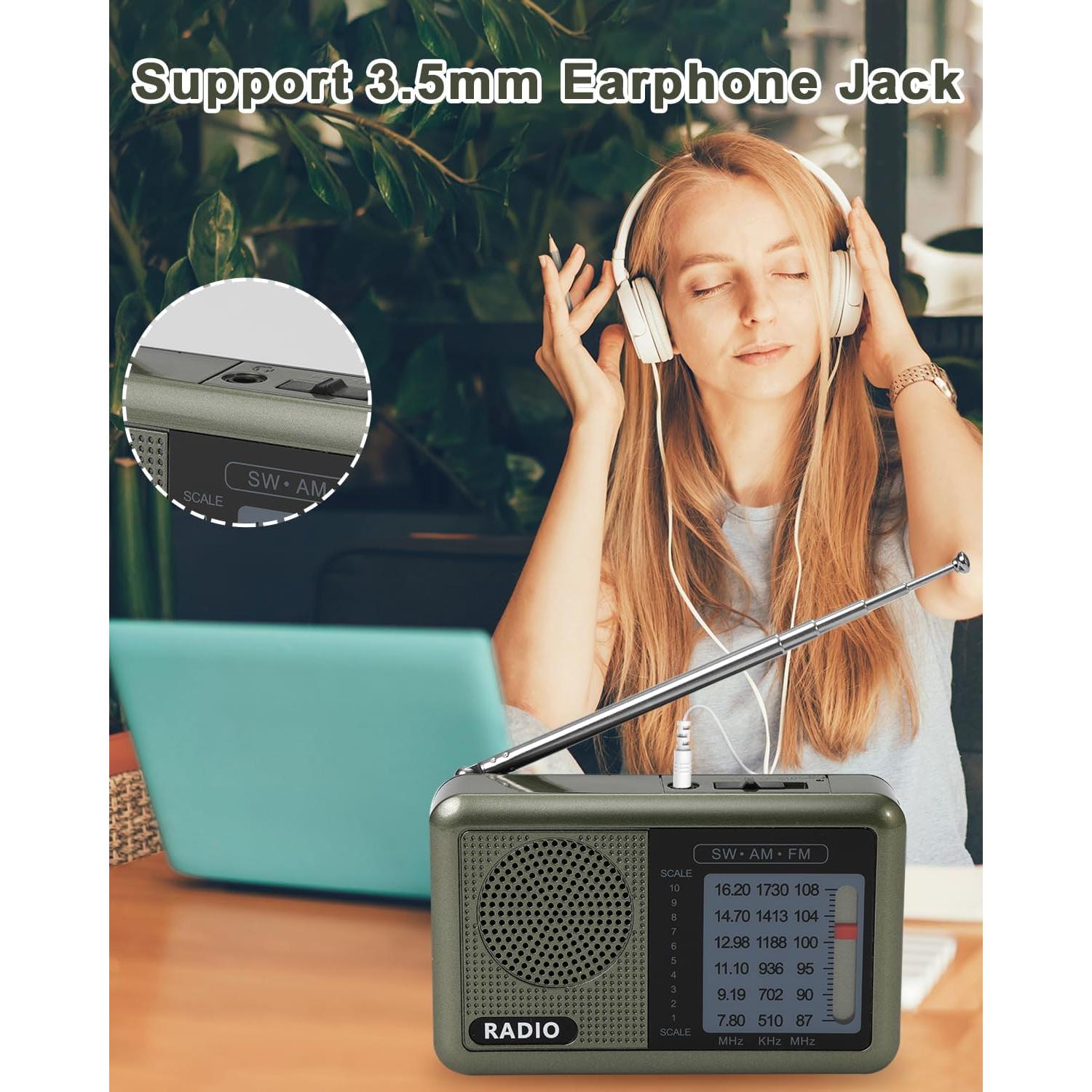 Radio Mini Portátil Ekevitte 3 Bandas Recargable con Auriculares