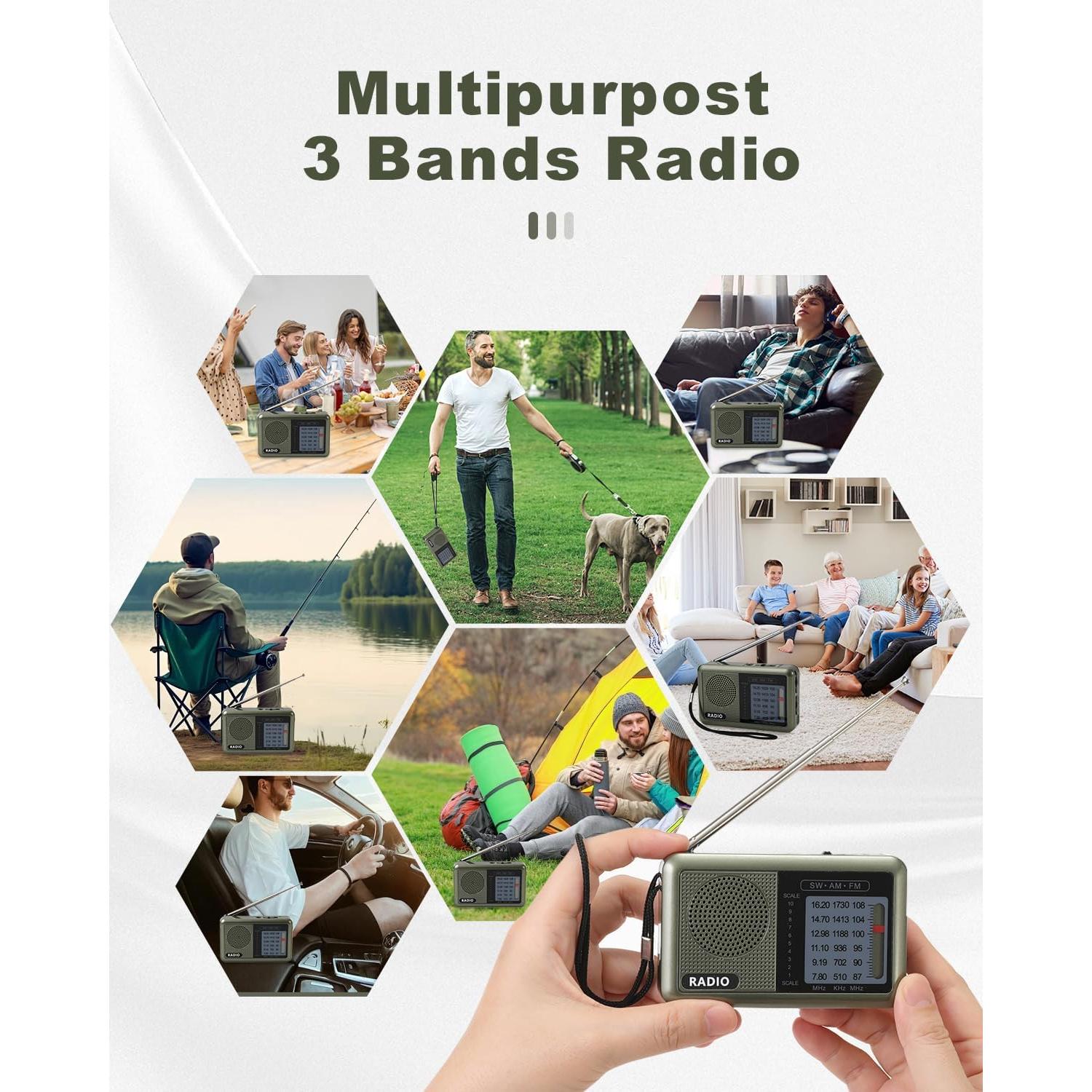 Radio Mini Portátil Ekevitte 3 Bandas Recargable con Auriculares