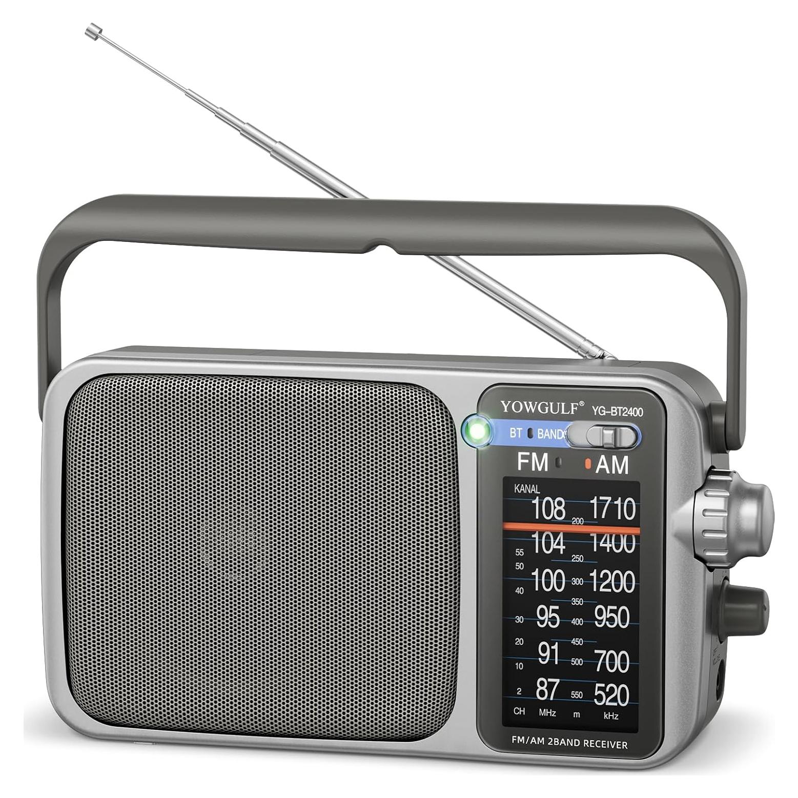 Radio portátil AM FM YOWGULF con Bluetooth y alimentación dual