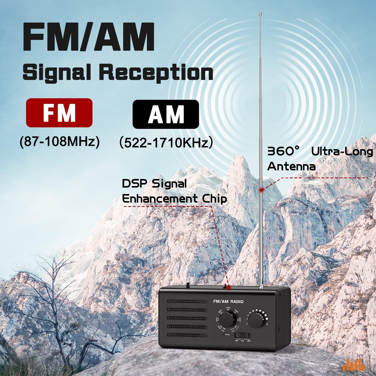 Radio Portátil AM FM Goodes GES-FM-027-BK, 5W, Batería y Corriente