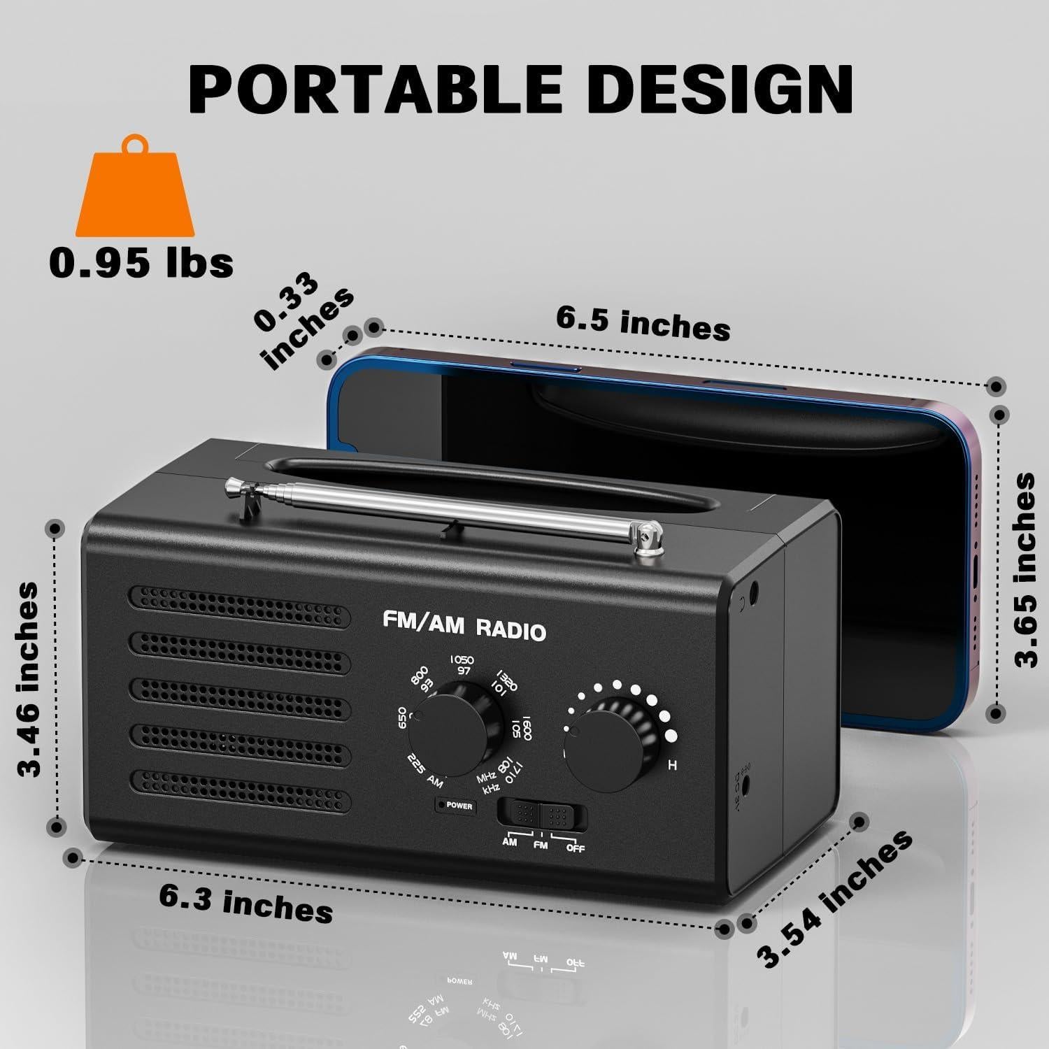 Radio Portátil AM FM Goodes GES-FM-027-BK, 5W, Batería y Corriente