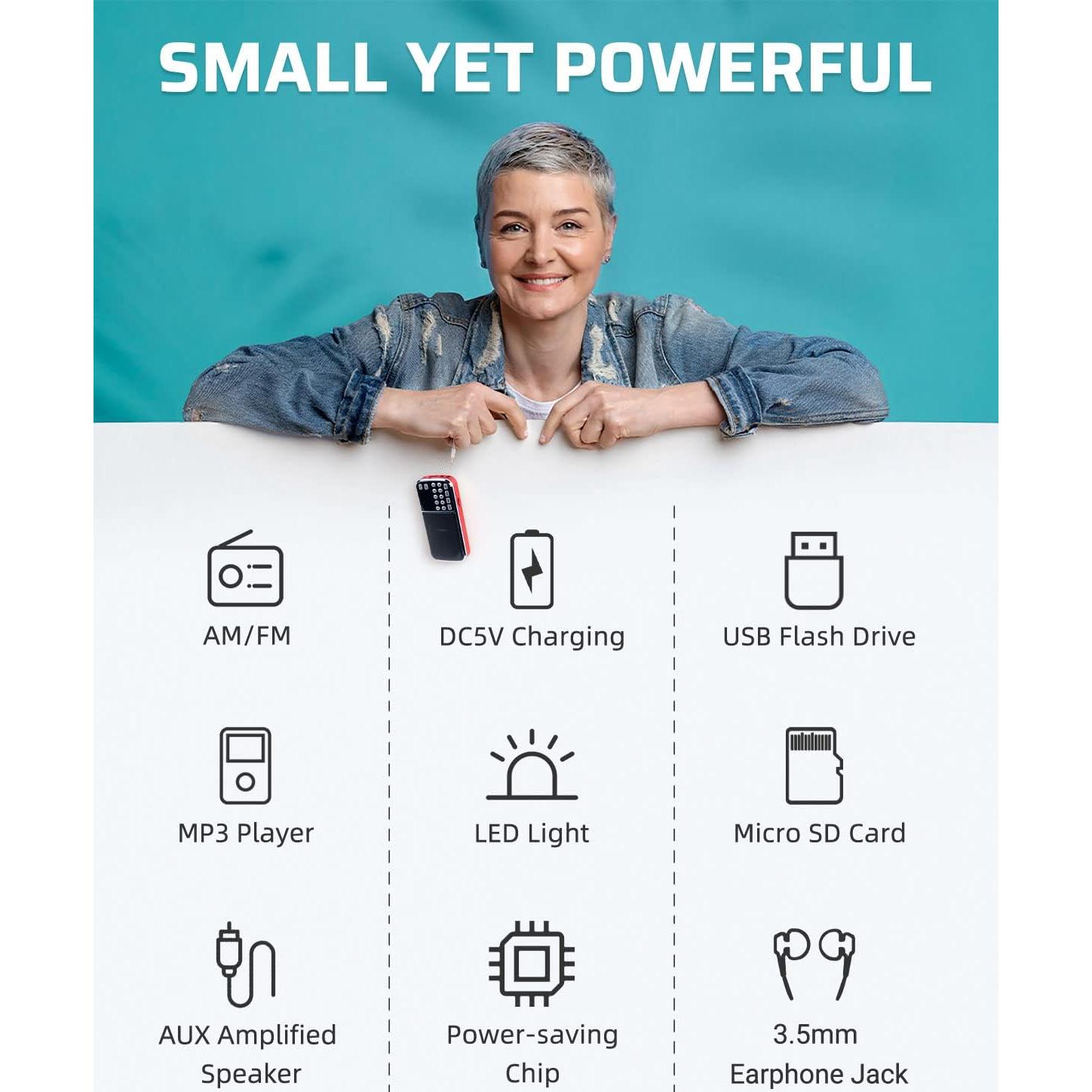 Radio Portátil Bluetooth PRUNUS J-189 AM FM con Linterna LED