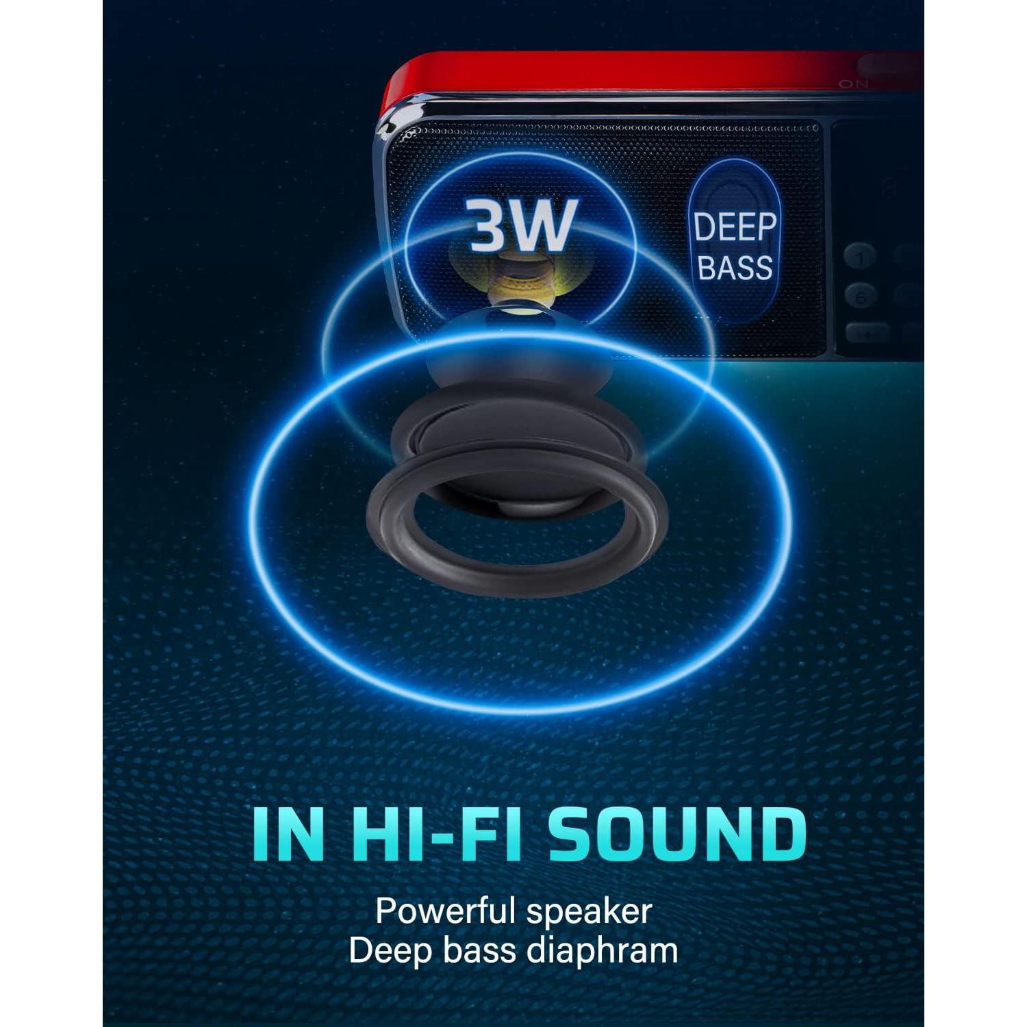 Radio Portátil Bluetooth PRUNUS J-189 AM FM con Linterna LED