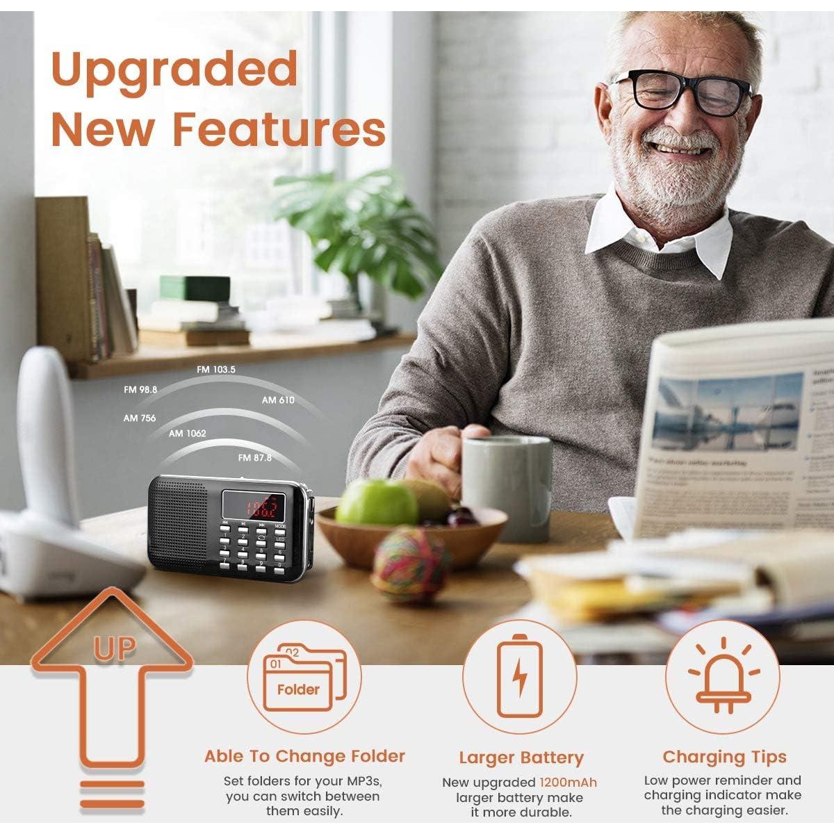 Radio Portátil AM FM PRUNUS J-908 con MP3 y Linterna LED