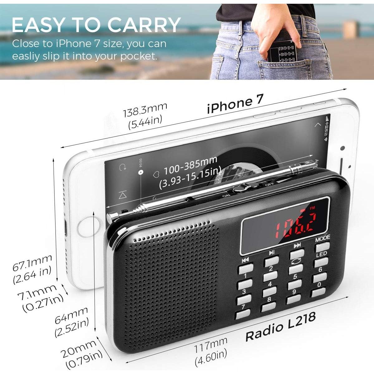 Radio Portátil AM FM PRUNUS J-908 con MP3 y Linterna LED