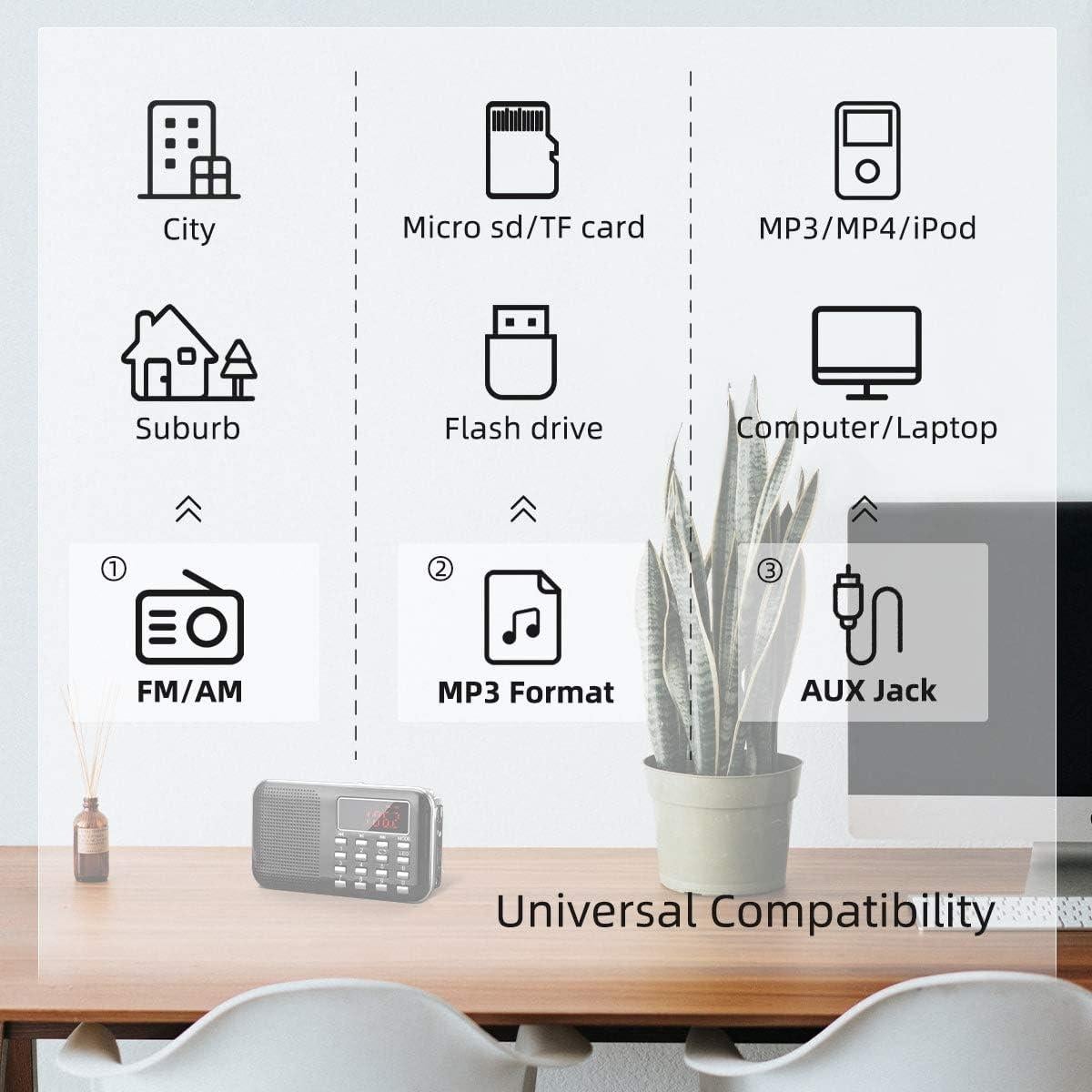 Radio Portátil AM FM PRUNUS J-908 con MP3 y Linterna LED