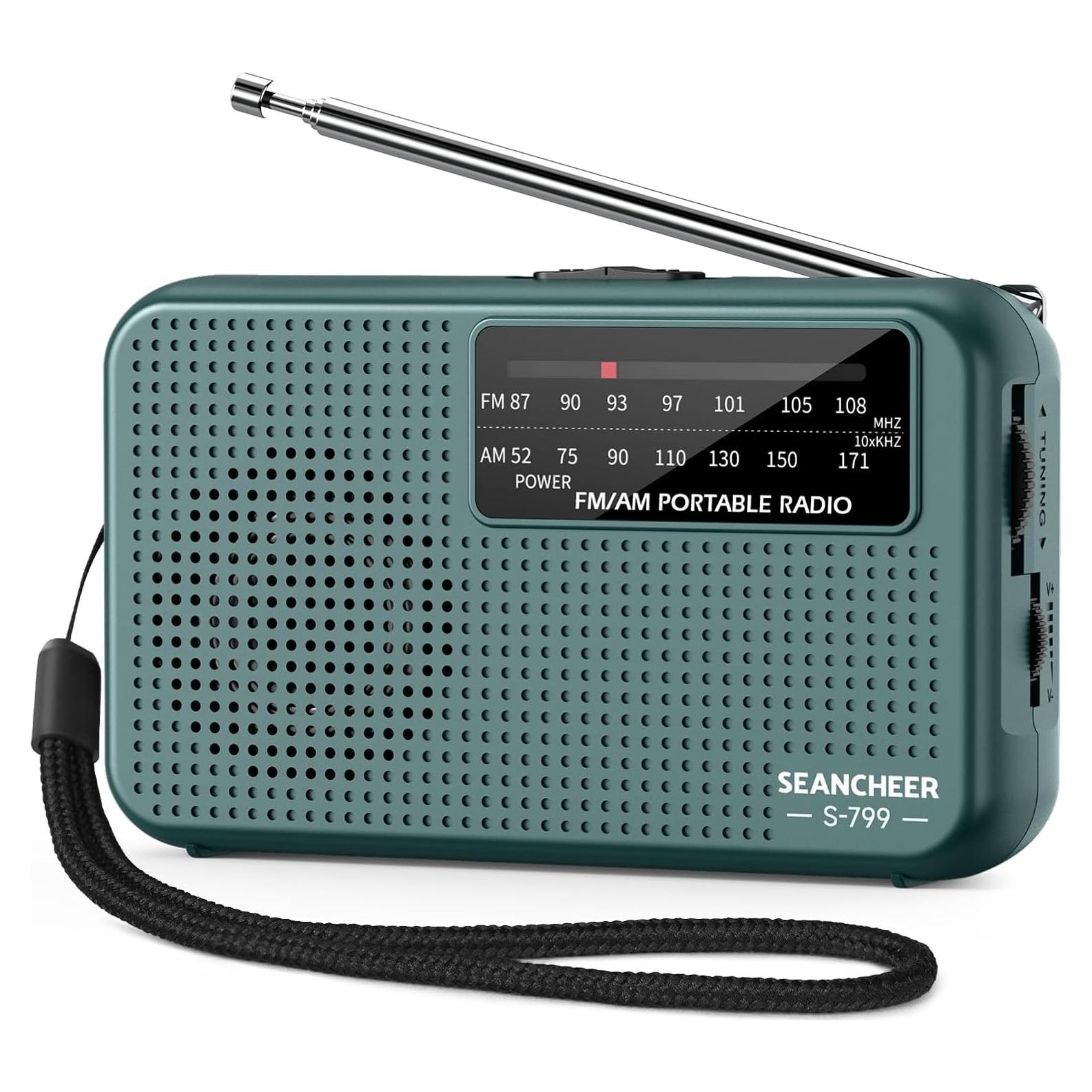 Mini Radio AM FM SEANCHEER Verde Portátil a Batería 76g