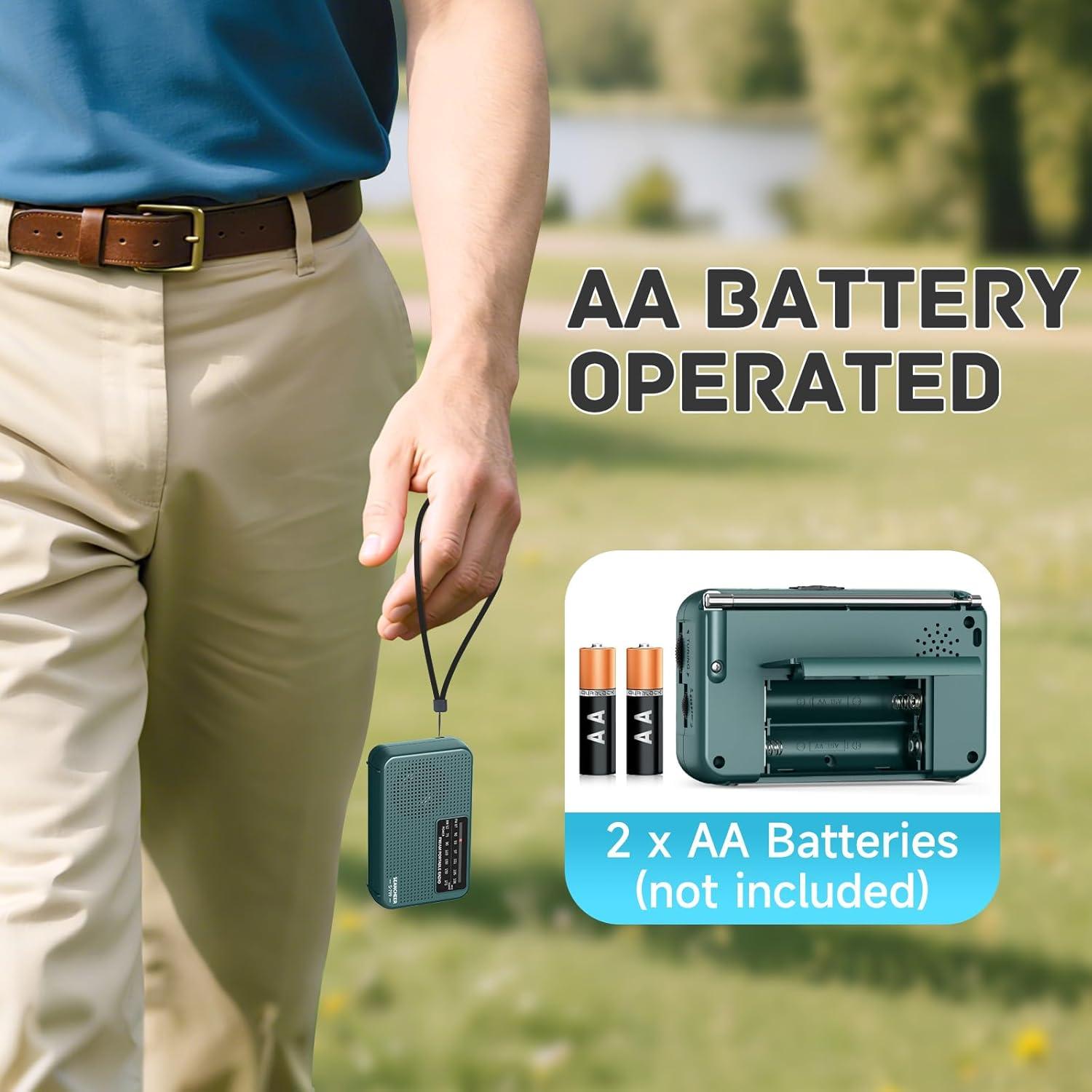 Mini Radio AM FM SEANCHEER Verde Portátil a Batería 76g