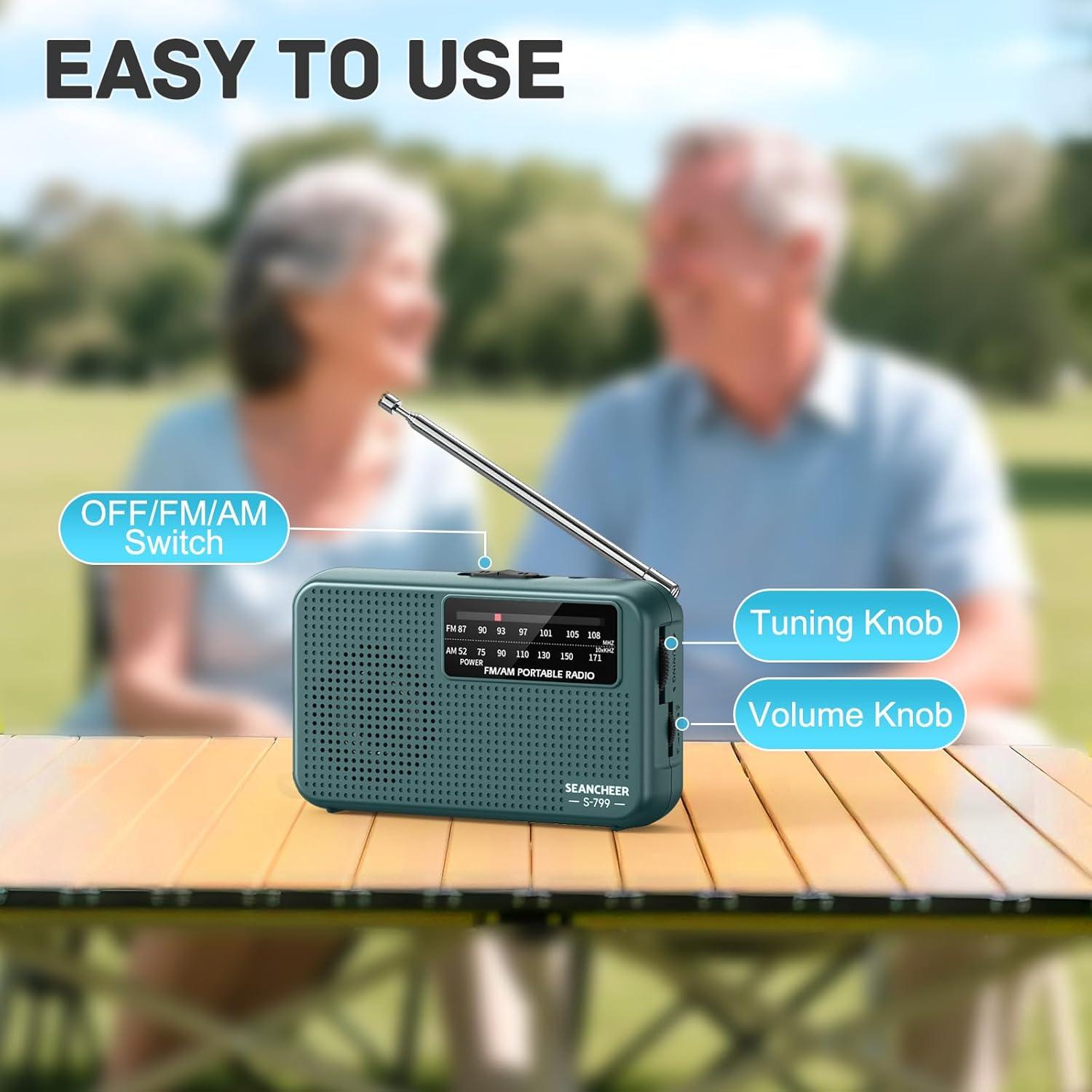 Mini Radio AM FM SEANCHEER Verde Portátil a Batería 76g