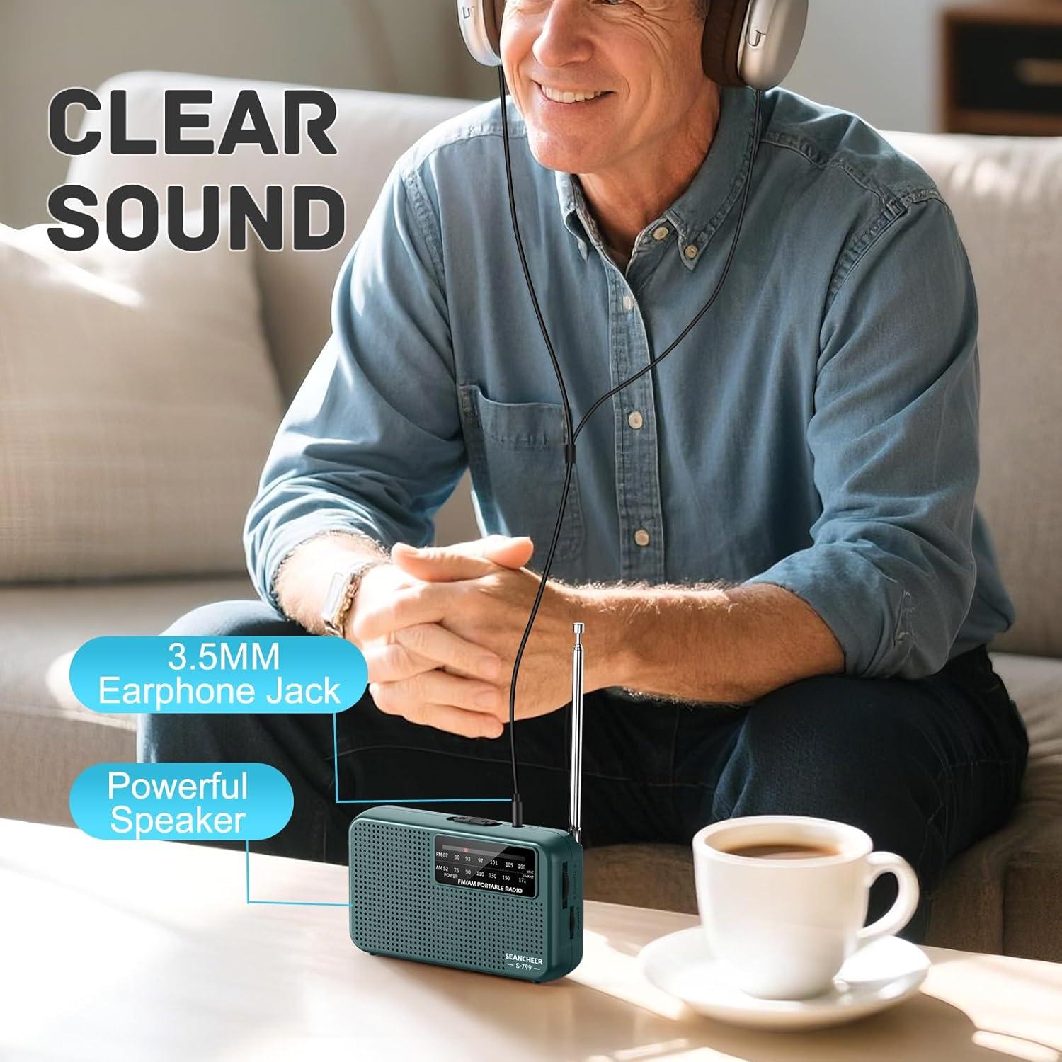 Mini Radio AM FM SEANCHEER Verde Portátil a Batería 76g