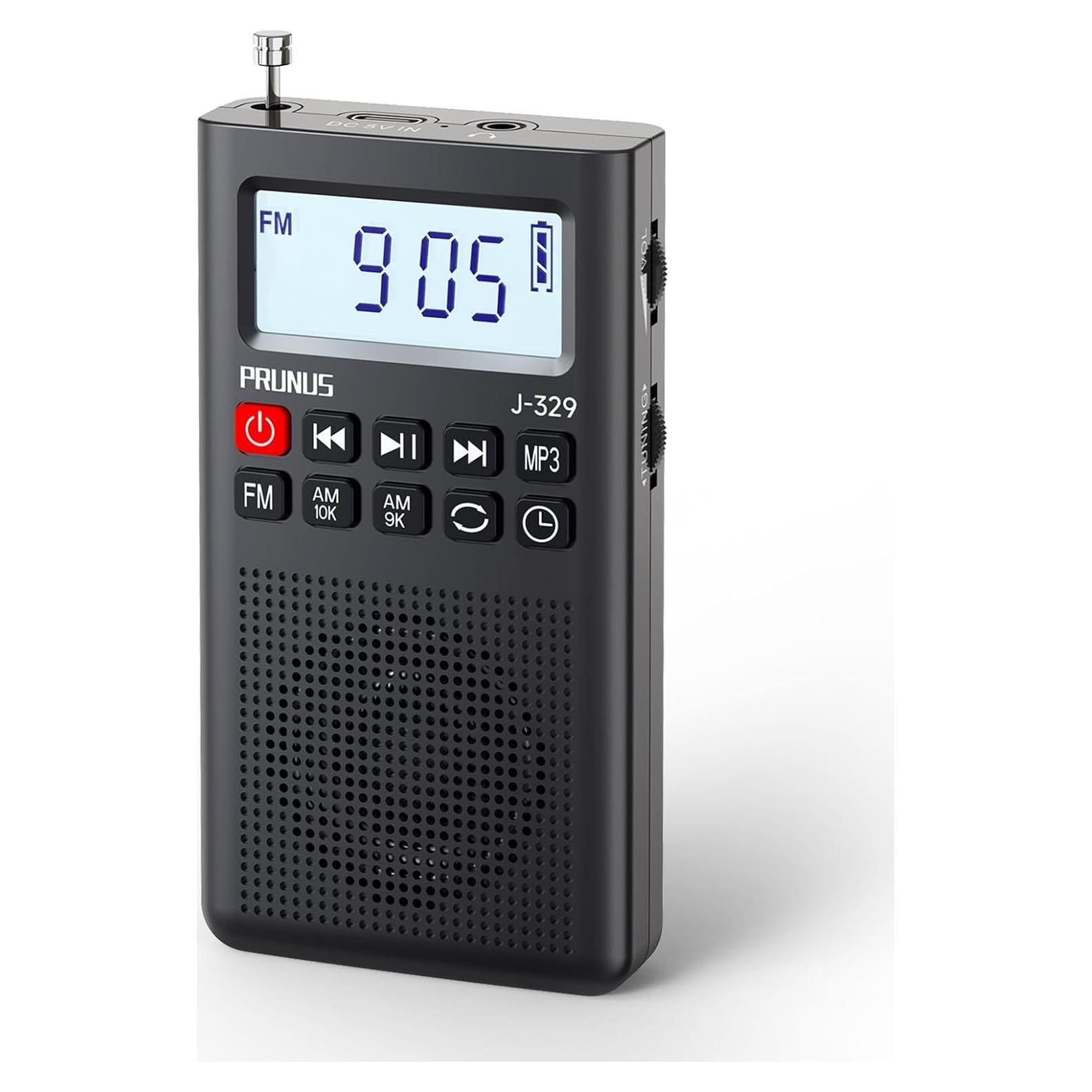 Radio Portátil AM FM PRUNUS J-329 Recargable con Temporizador