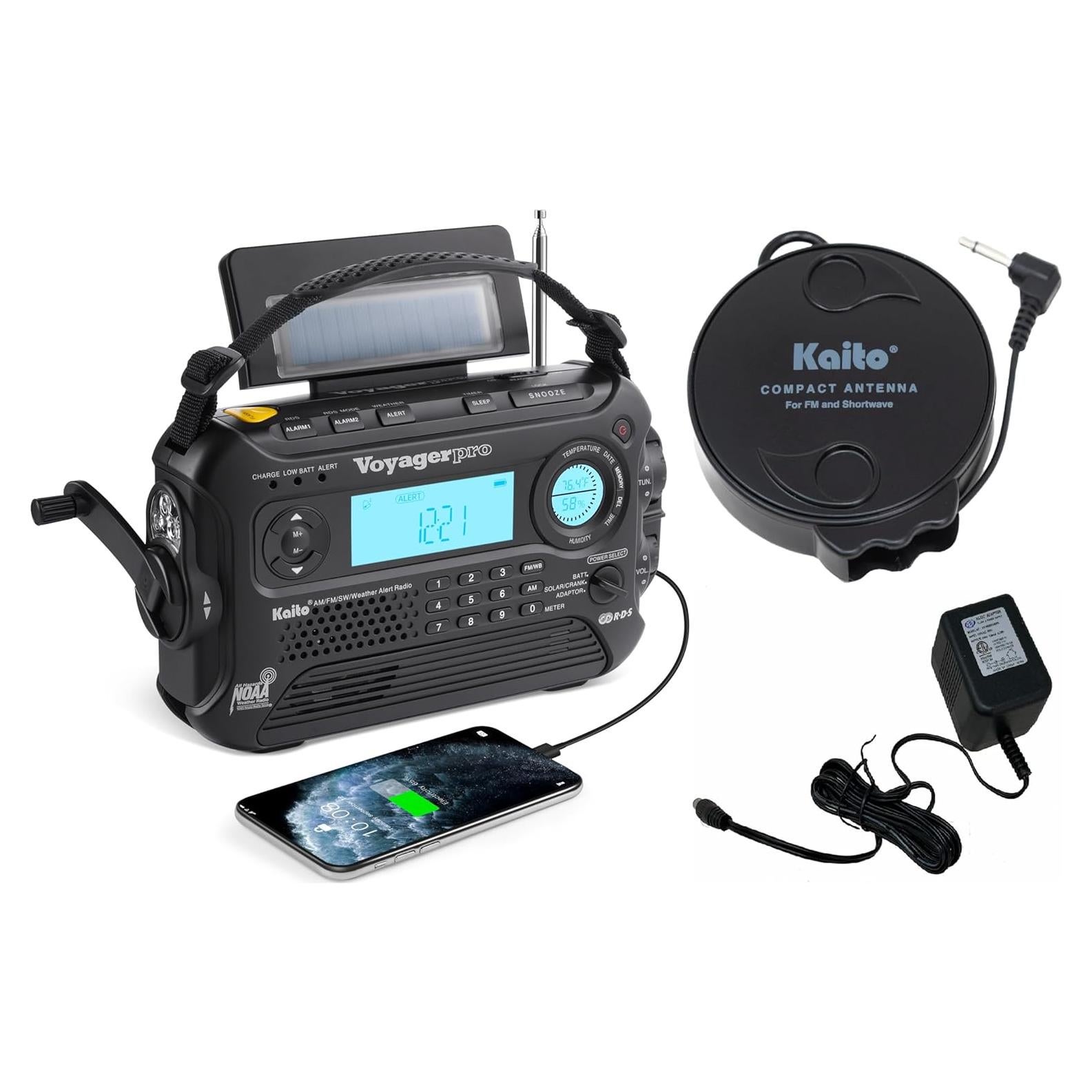 Radio Solar Kaito KA600 AM/FM/SW NOAA con Linterna y Termómetro