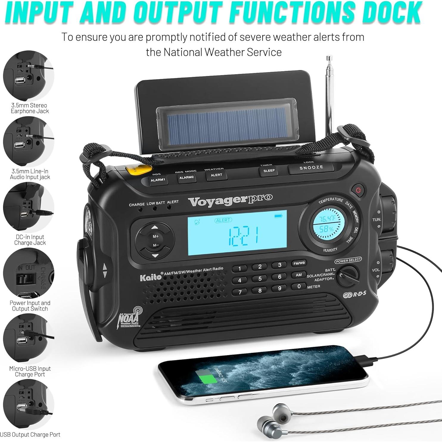 Radio Solar Kaito KA600 AM/FM/SW NOAA con Linterna y Termómetro