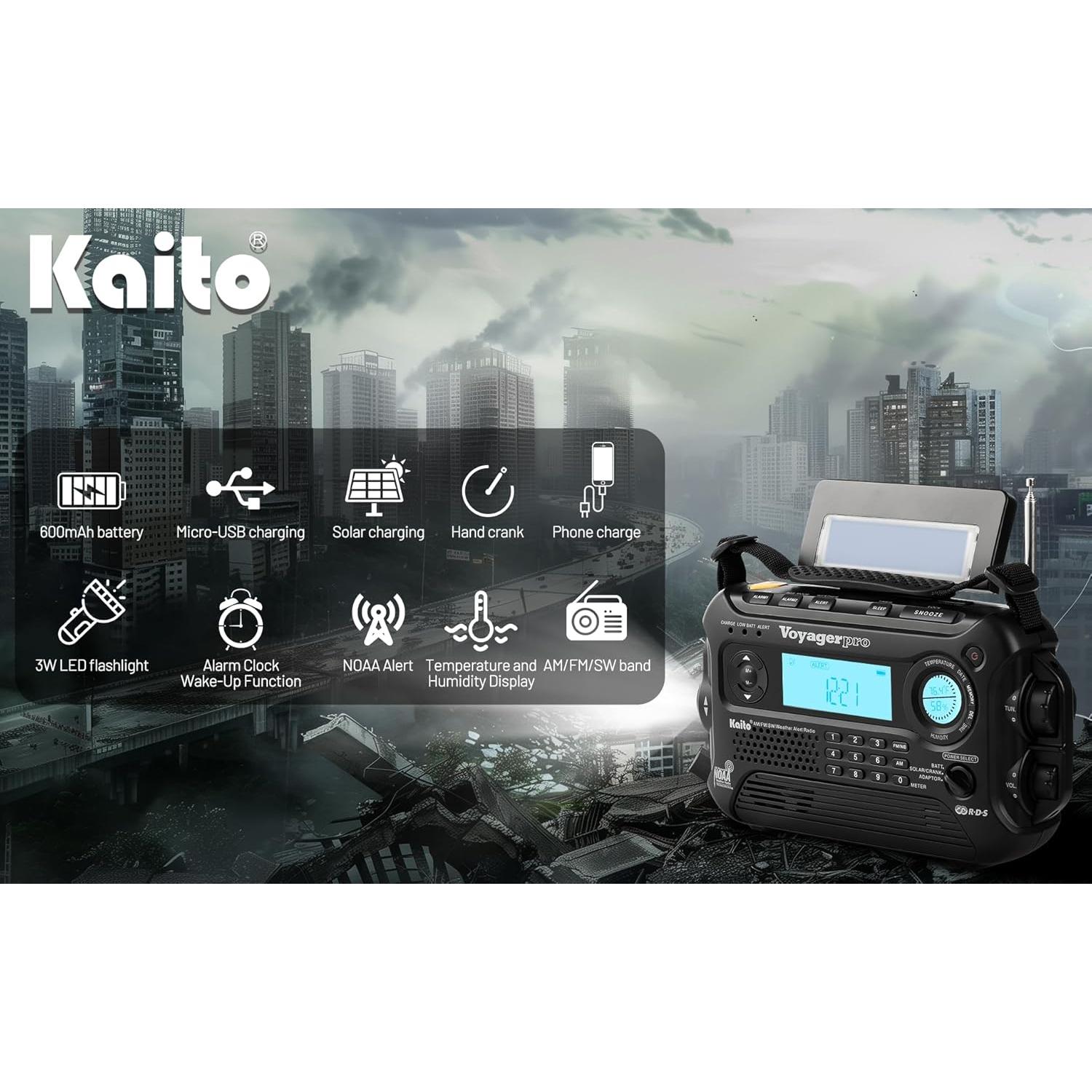 Radio Solar Kaito KA600 AM/FM/SW NOAA con Linterna y Termómetro