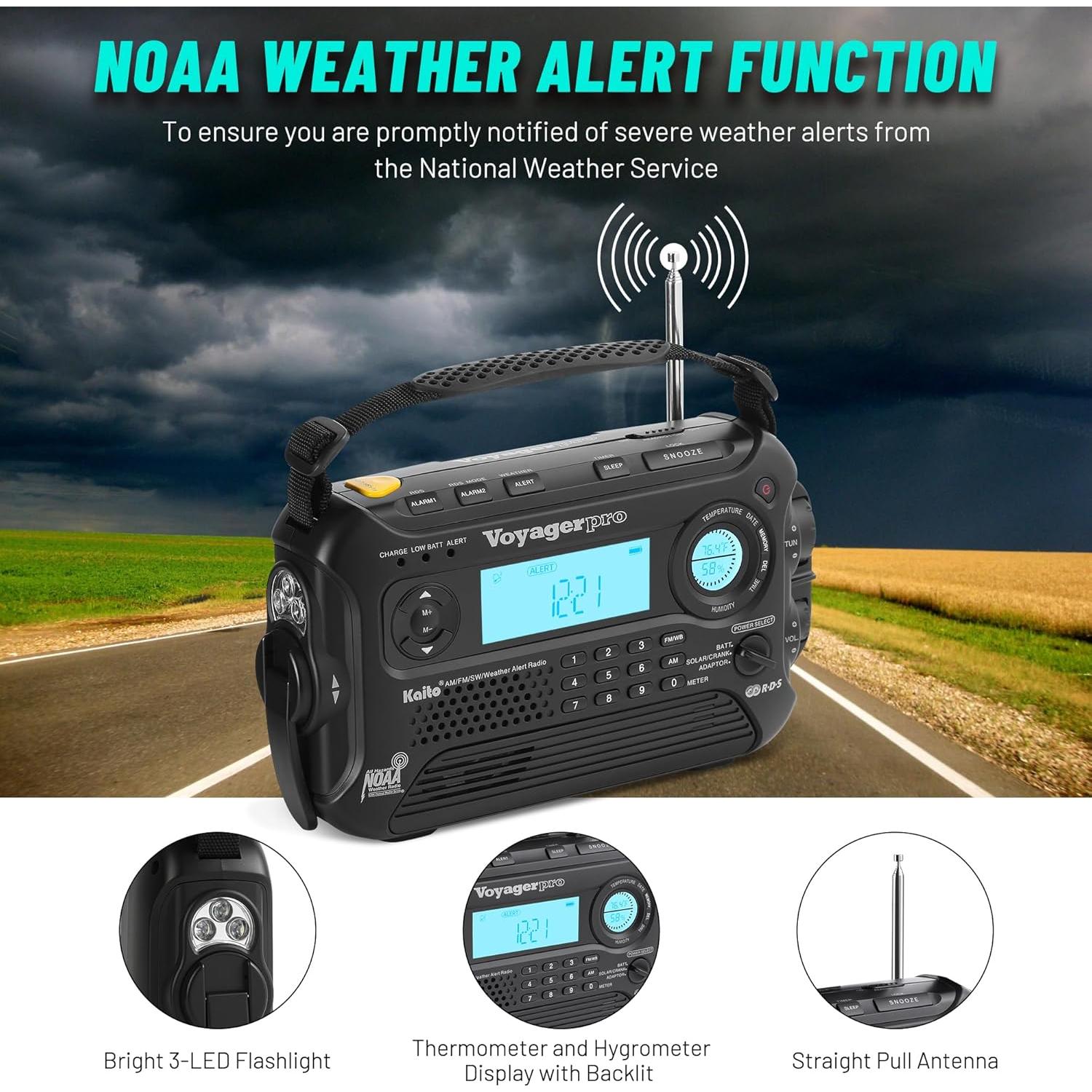 Radio Solar Kaito KA600 AM/FM/SW NOAA con Linterna y Termómetro