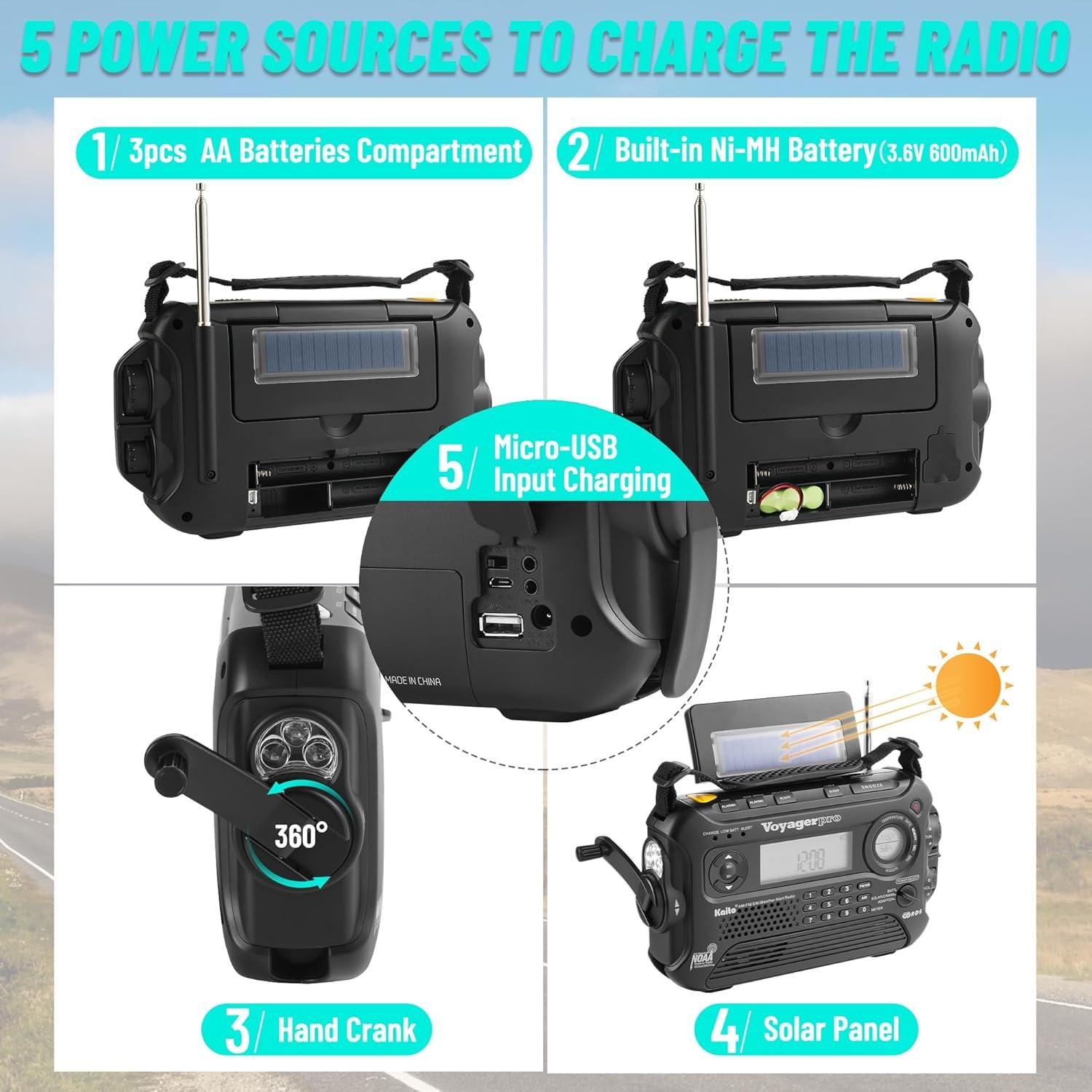 Radio Solar Kaito KA600 AM/FM/SW NOAA con Linterna y Termómetro