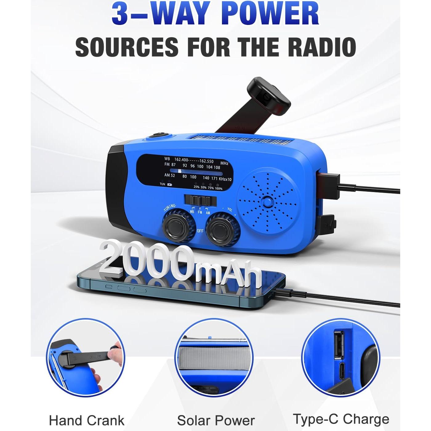 Radio de Emergencia Manivela Emgykit 2000mAh AM/FM NOAA LED SOS