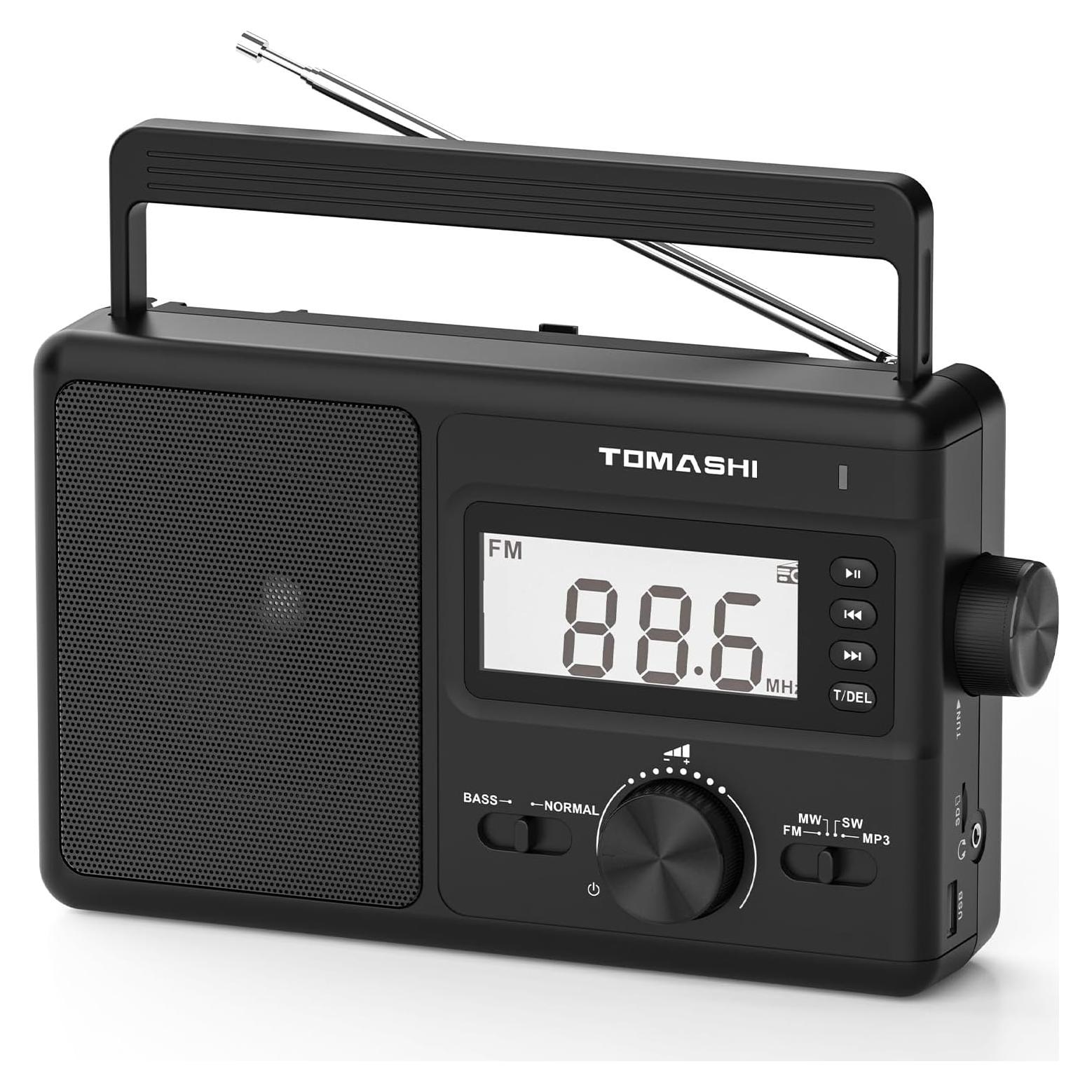 Radio portátil AM/FM/SW Tomashi T-24 con reloj y MP3