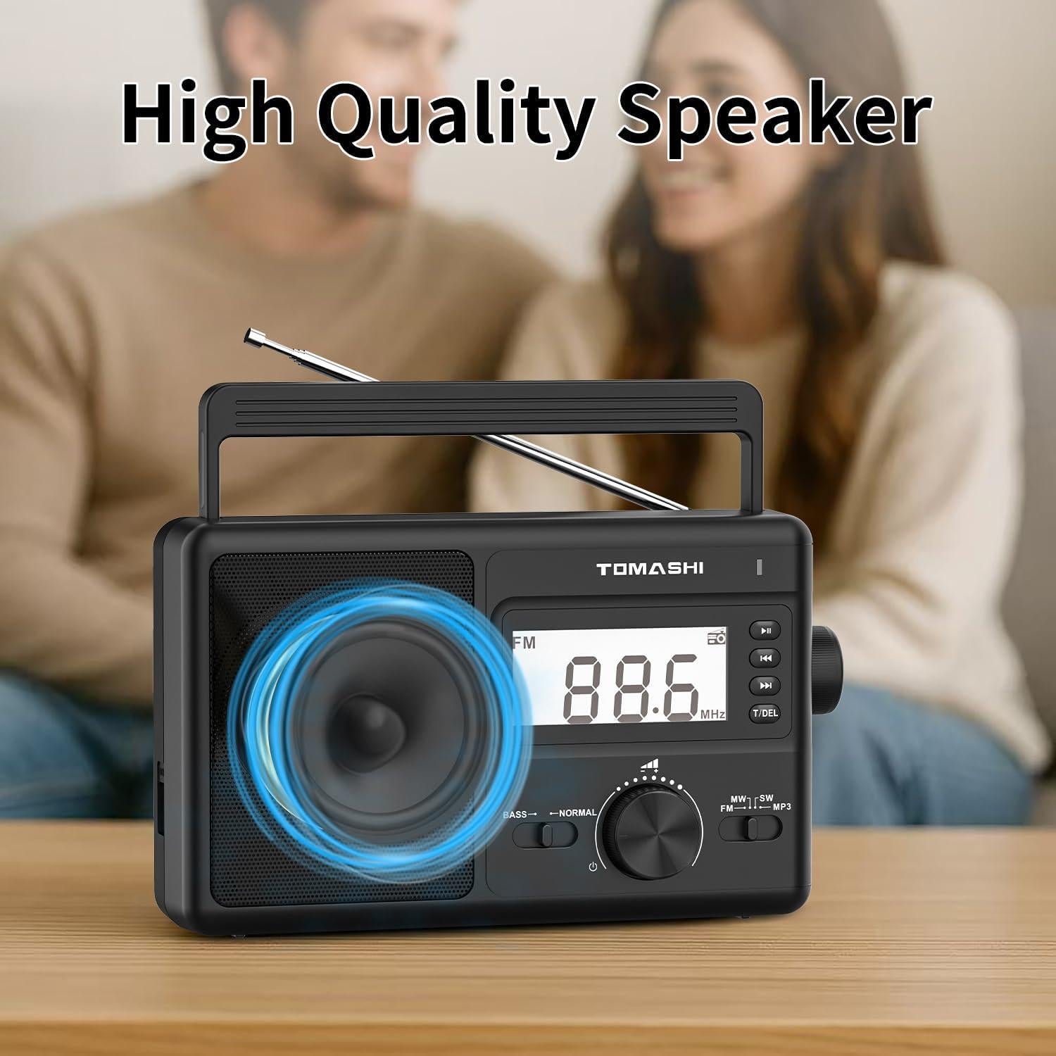 Radio portátil AM/FM/SW Tomashi T-24 con reloj y MP3