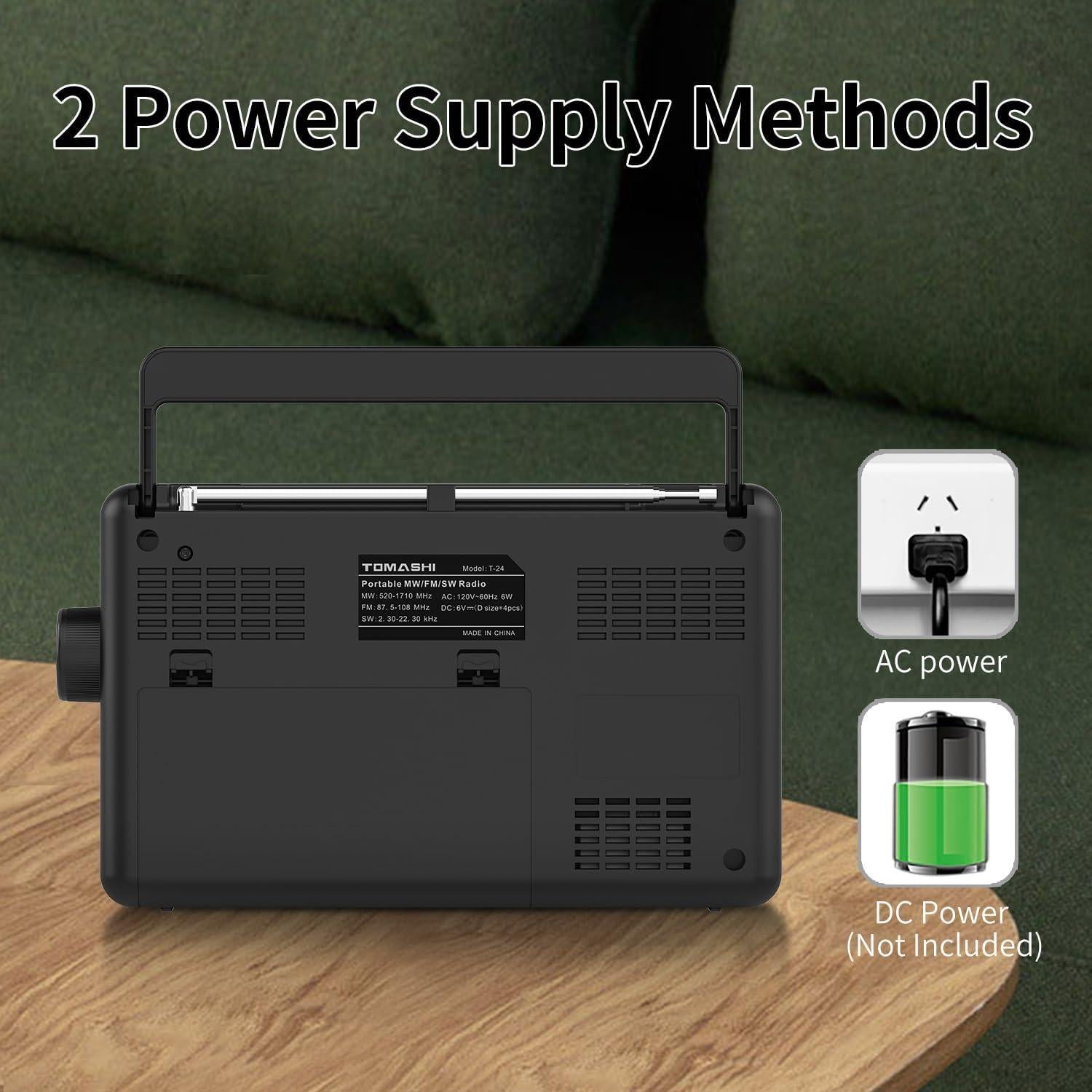 Radio portátil AM/FM/SW Tomashi T-24 con reloj y MP3